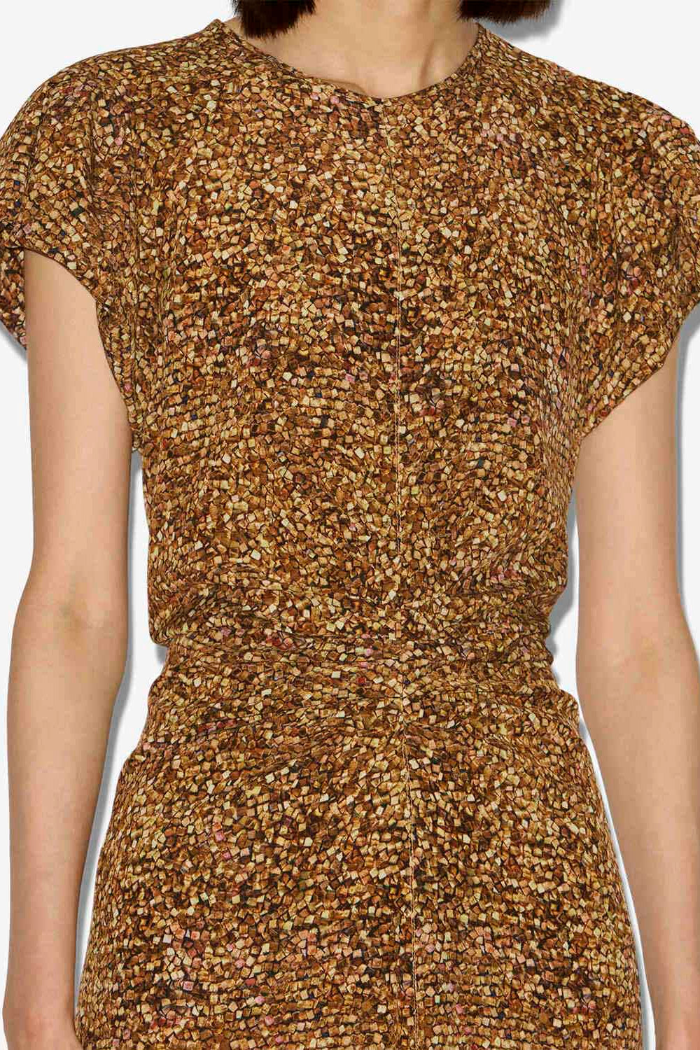 Terena printed silk midi dress - Ochre - Woman - 3