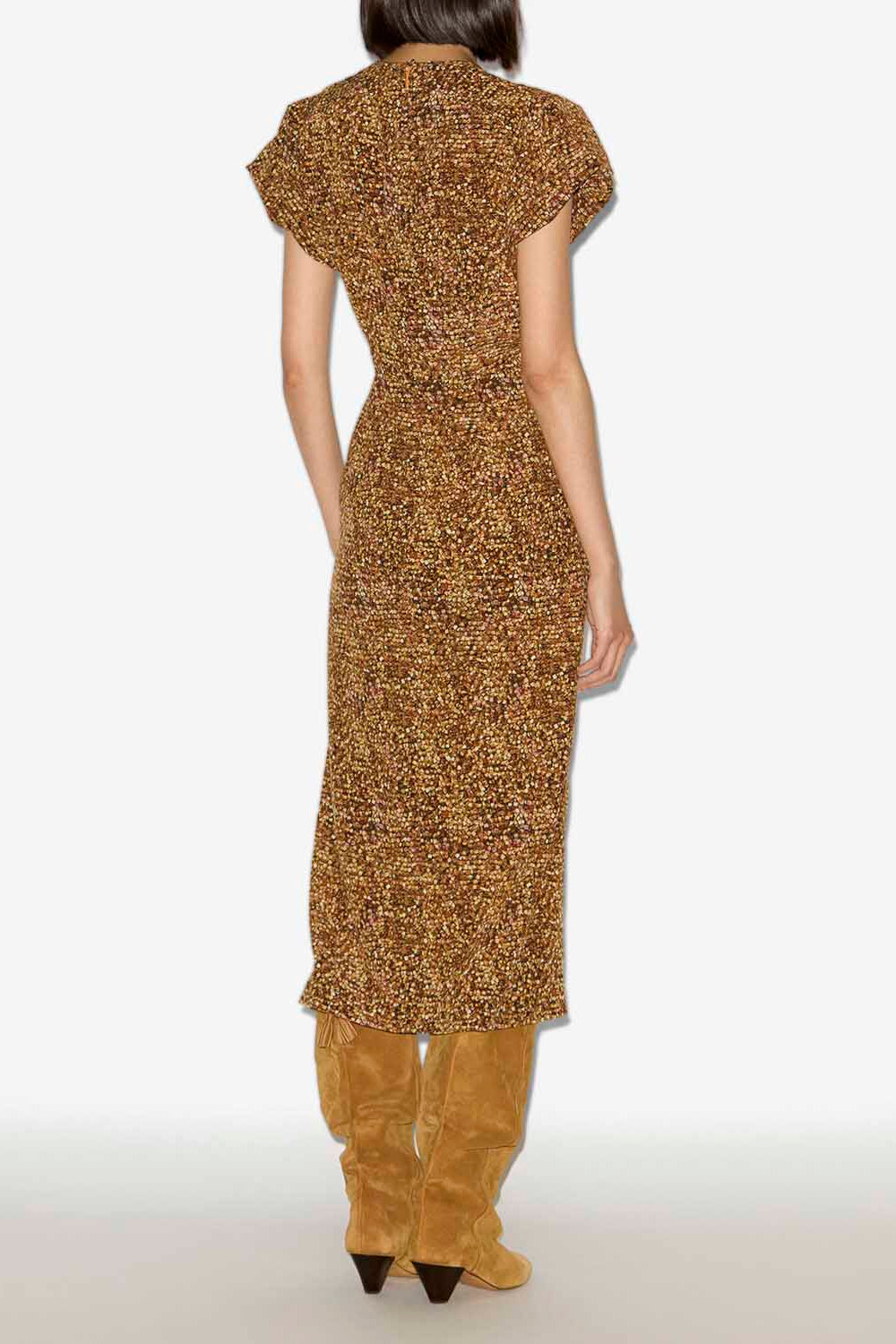 Terena printed silk midi dress - Ochre - Woman - 4
