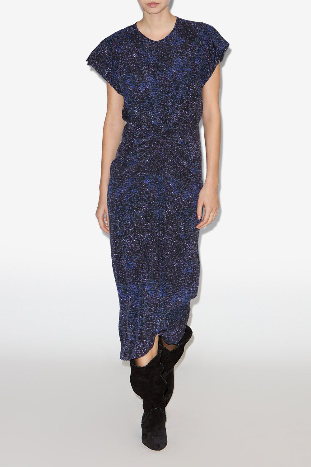 Terena printed silk midi dress - Midnight - Woman - 2