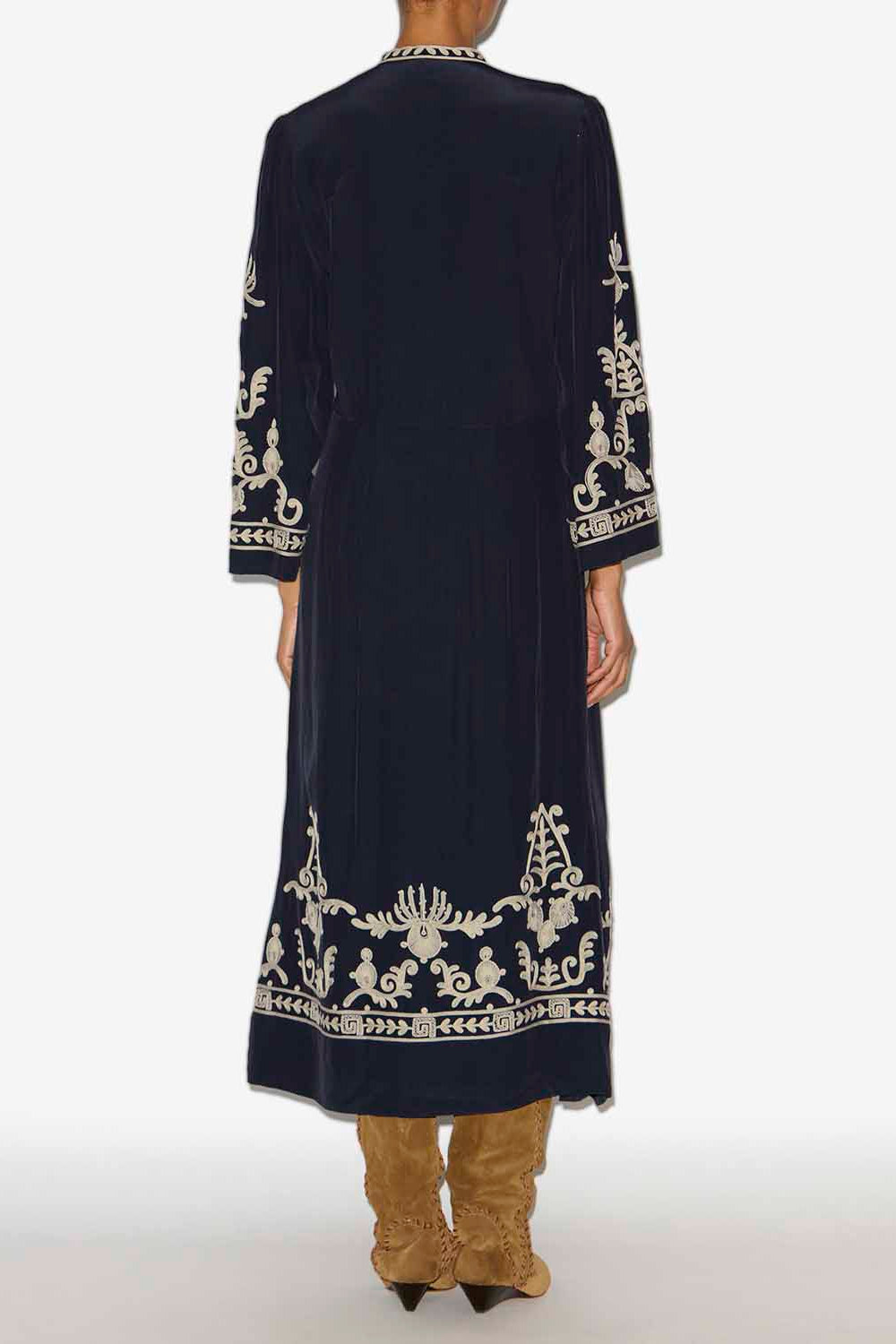 Vestido largo feliana en crepe bordado - Negro - Woman - 4