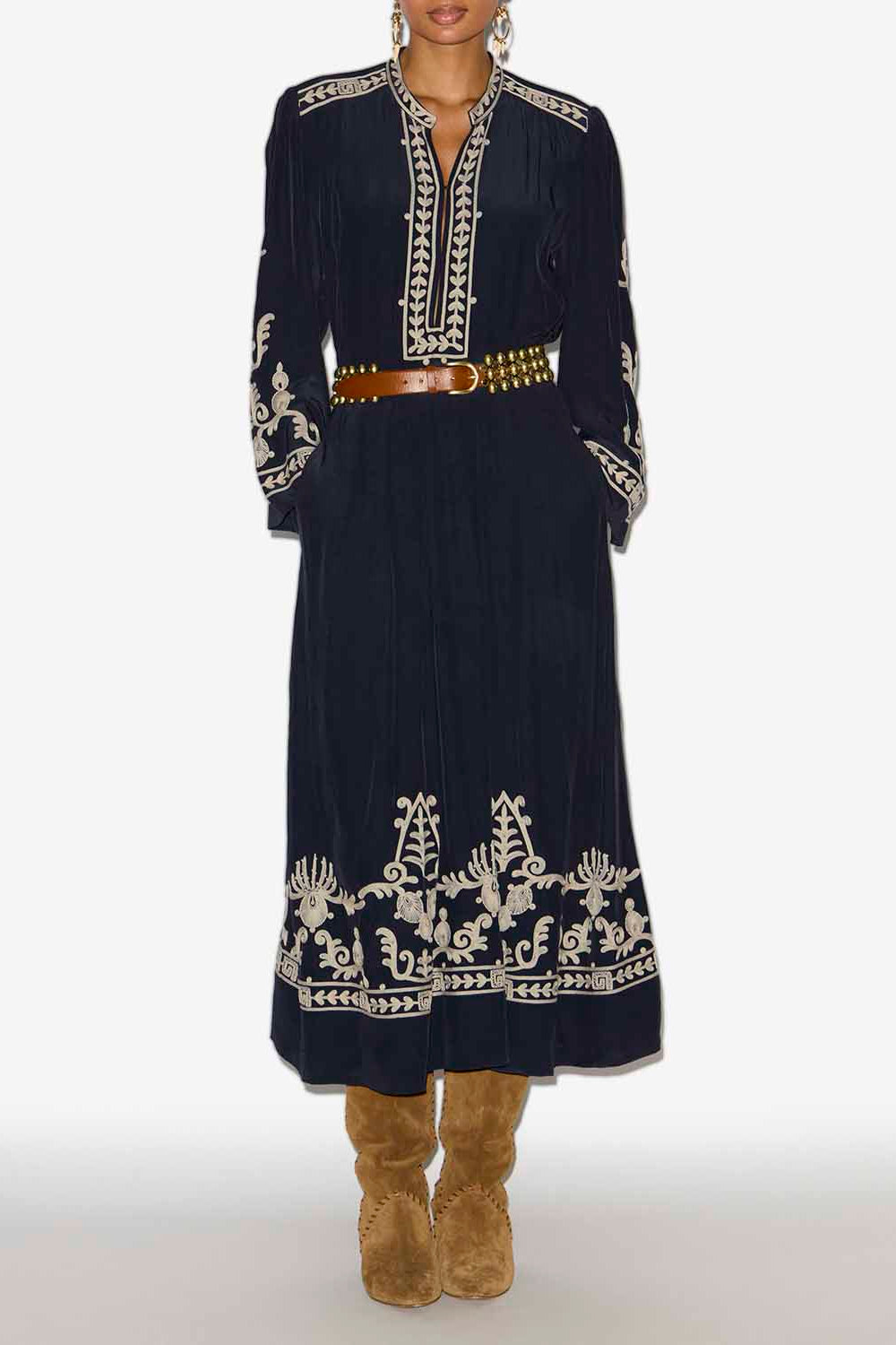 Vestido largo feliana en crepe bordado - Negro - Woman - 2