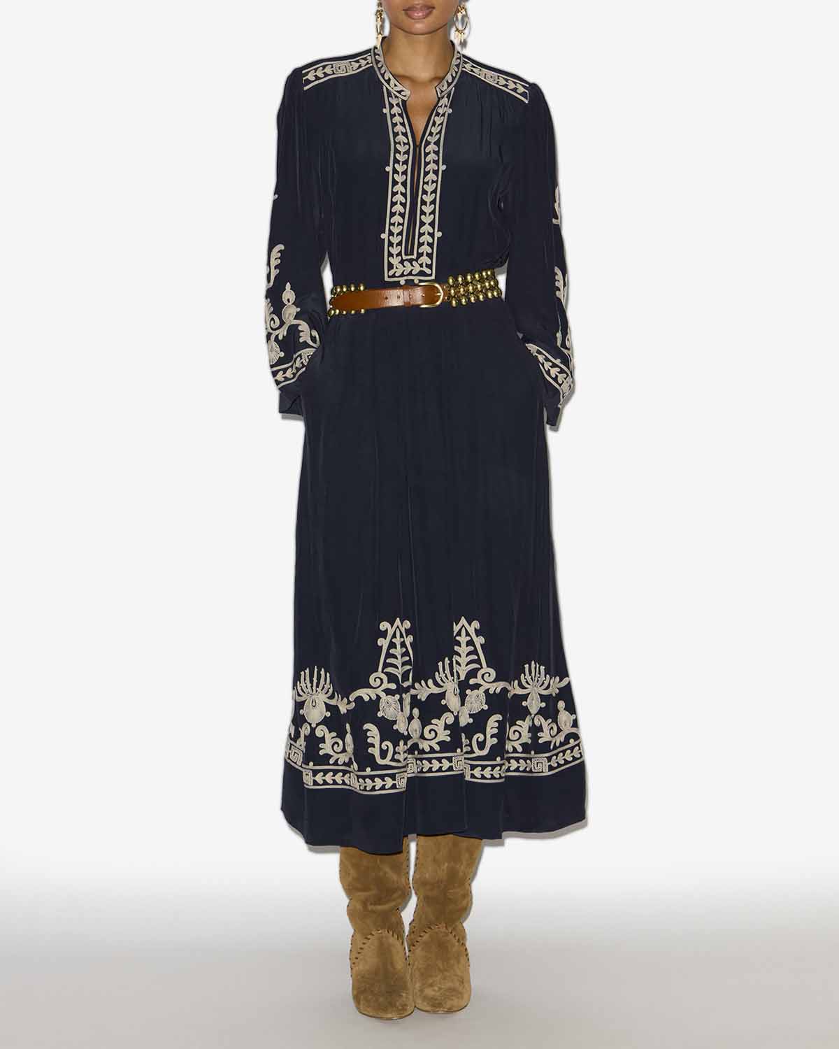 Vestido largo feliana en crepe bordado - Negro - Woman - 1