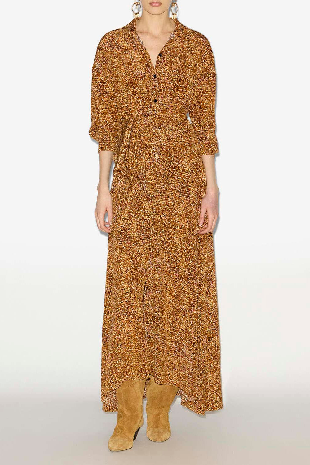Samantha long crepe shirt dress - Ochre - Woman - 2