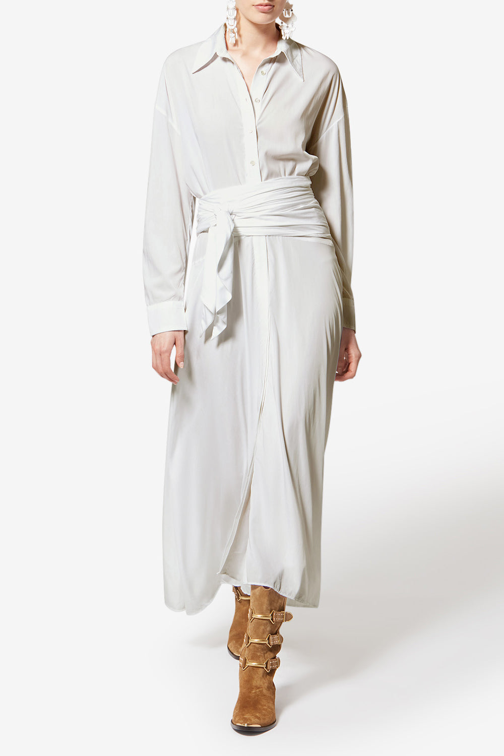 Samantha long crepe shirt dress - White - Woman - 2