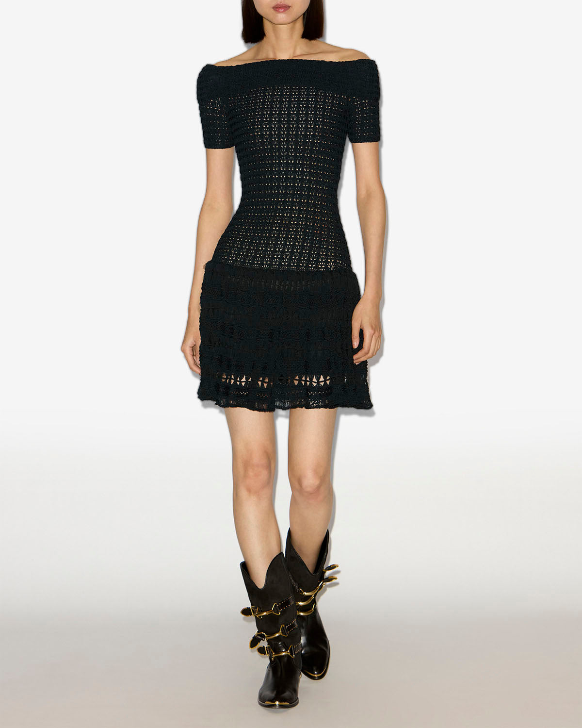Vestido corto charlotte de crochet - Negro - Woman - 1