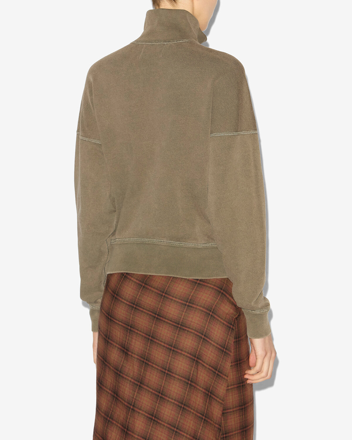 Felpa in cotone ross con collo alto con cerniera - Dark bronze-ecru - Woman - 4