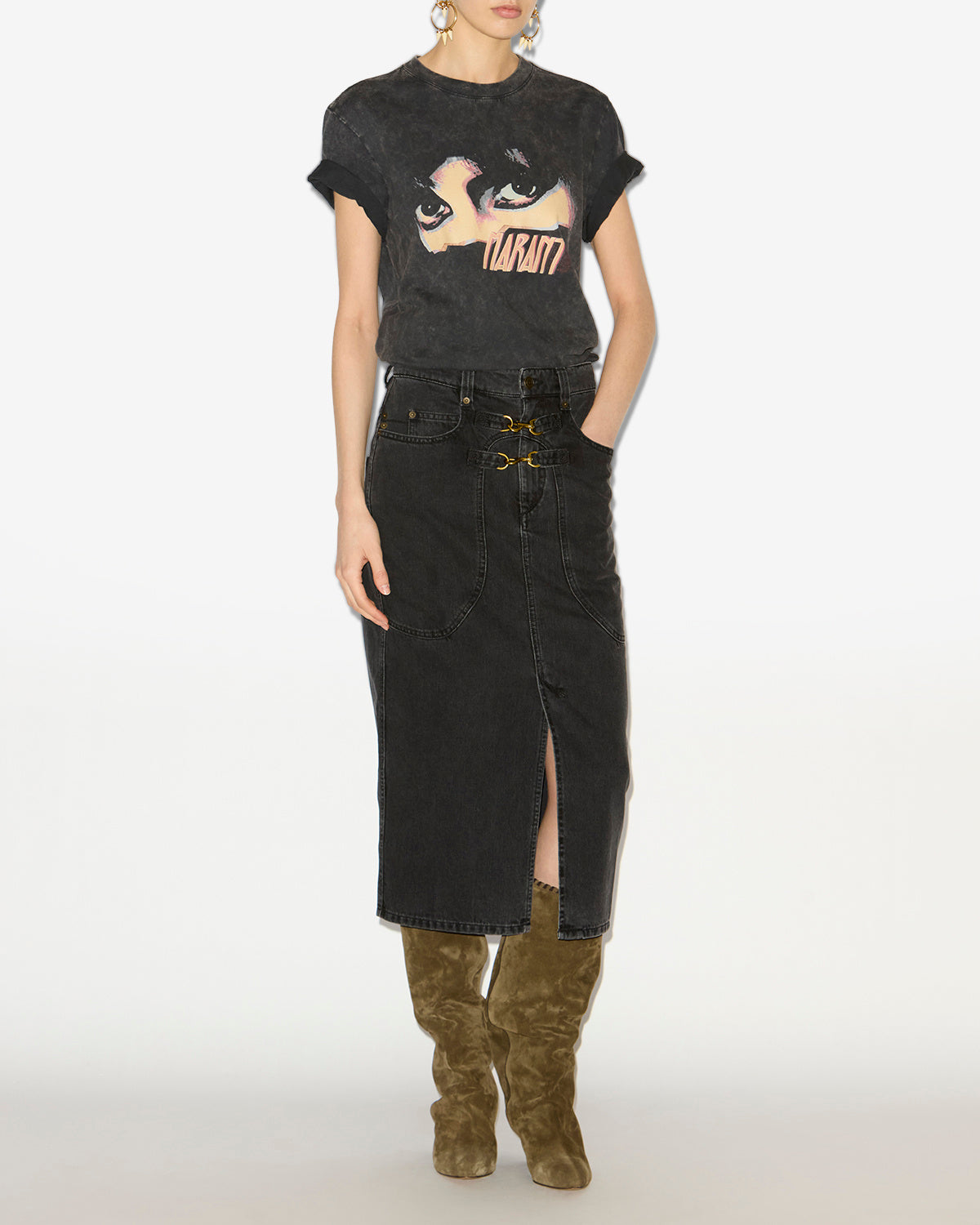 T-shirt zoeline en coton imprimé - Noir délavé - Woman - 1
