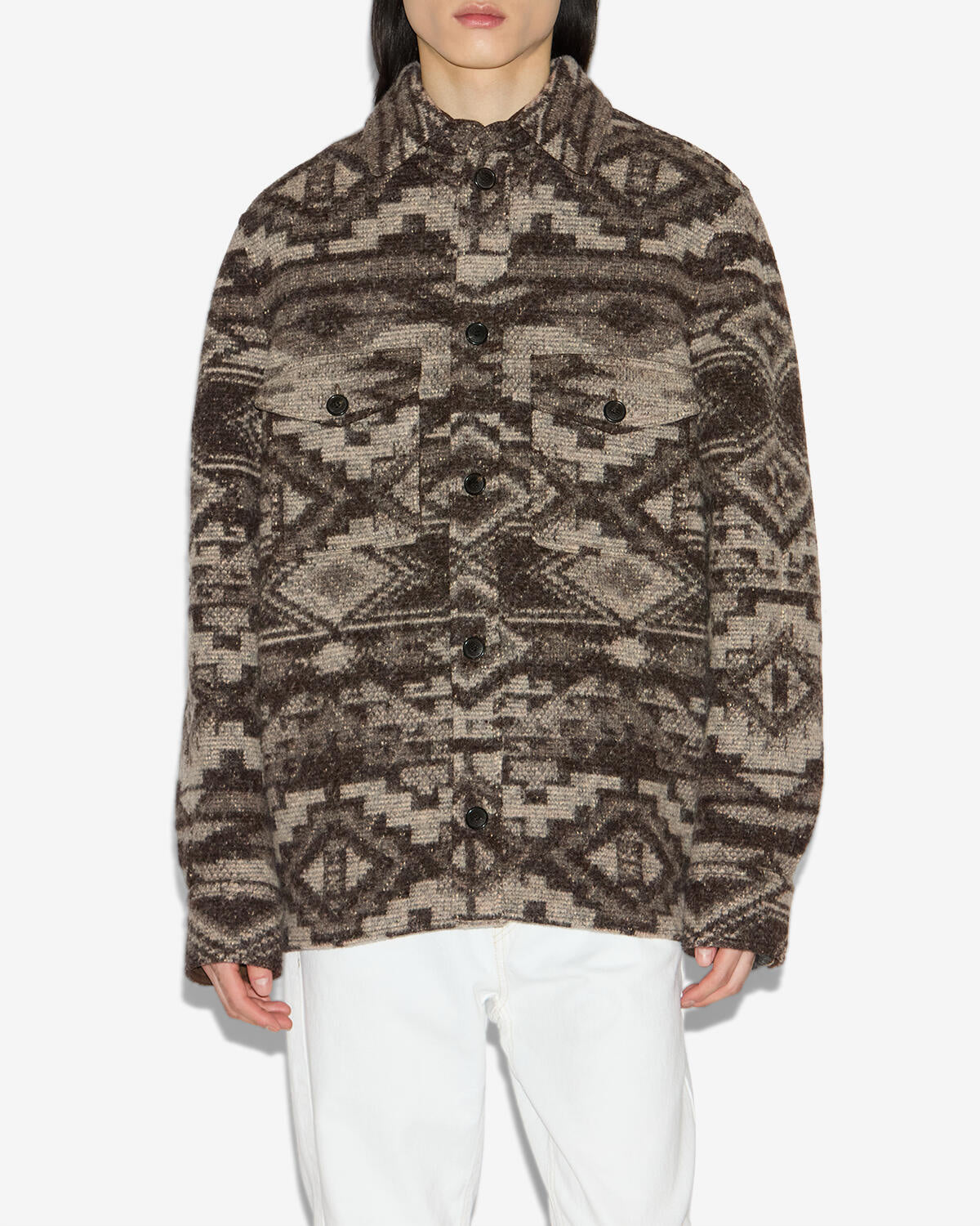 Chaqueta kervon en mezcla de lana con motivo - Marrón oscuro - Man - 3