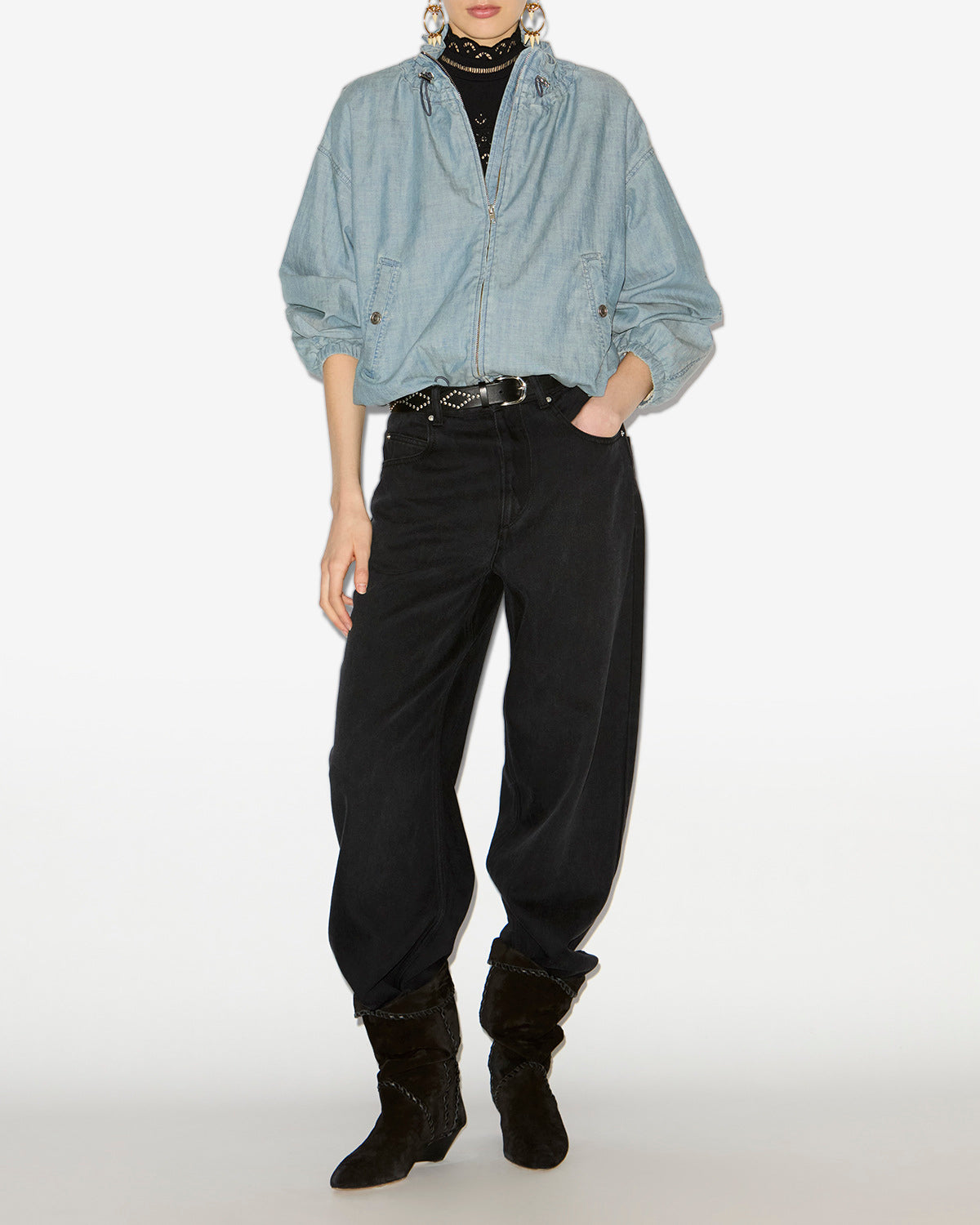 Plume short chambray jacket - Blue - Woman - 1