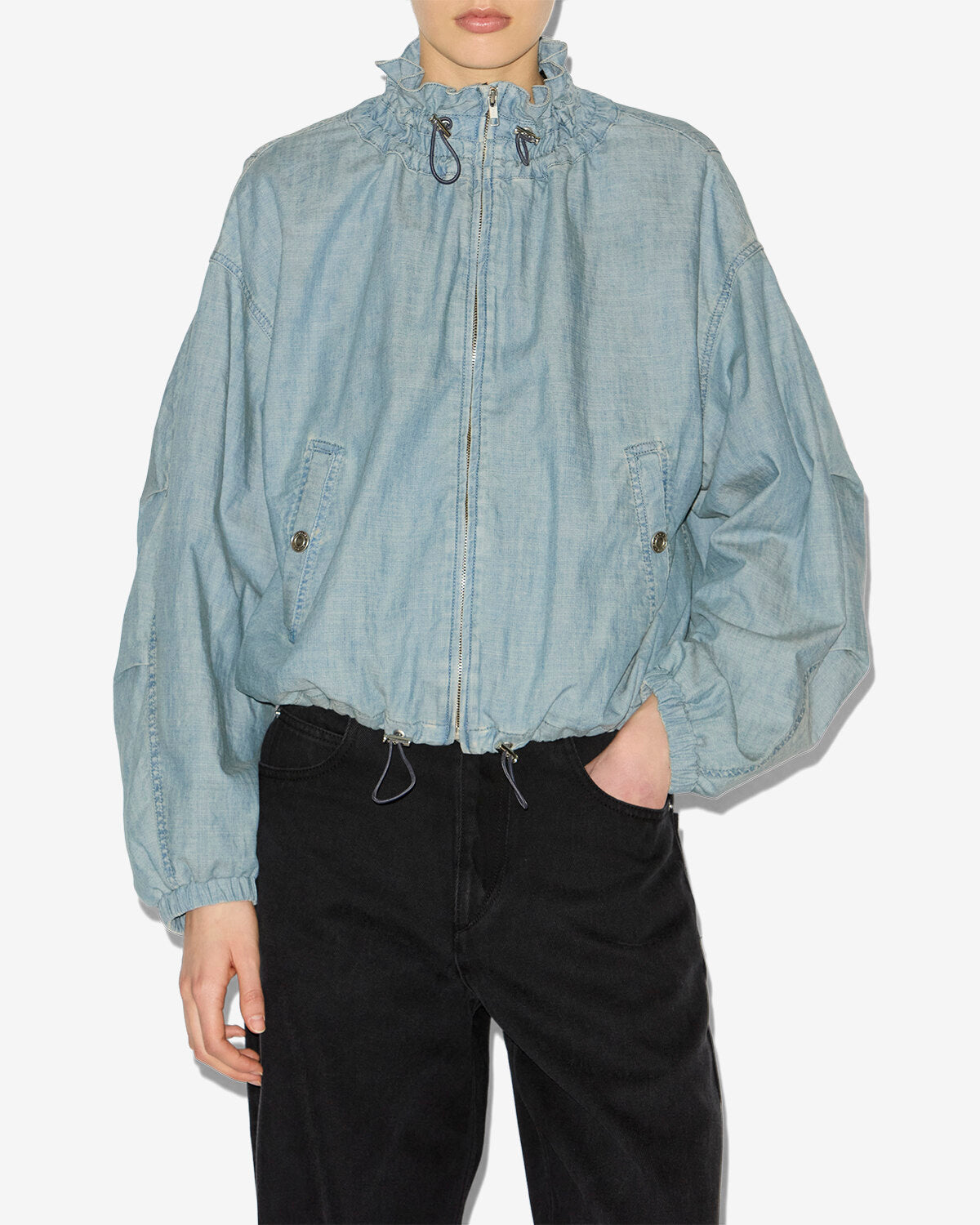 Plume short chambray jacket - Blue - Woman - 3