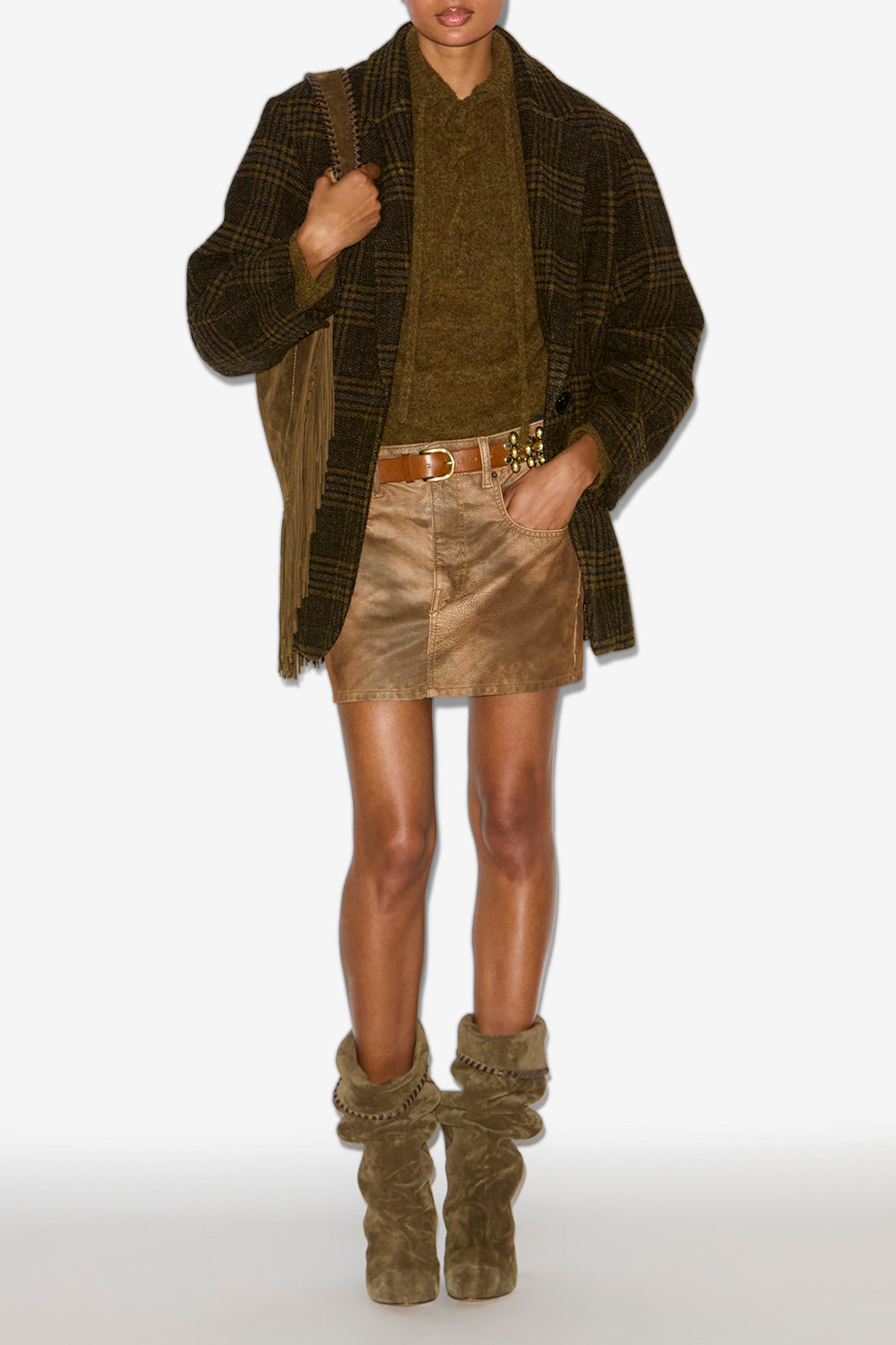 Chaqueta sastre gesina de cuadros - Caqui - Woman - 2