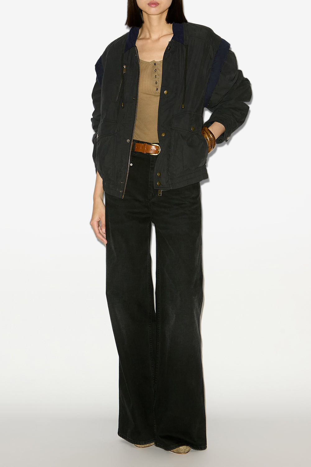 Chaqueta desha de algodón bicolor - Negro lavado - Woman - 2