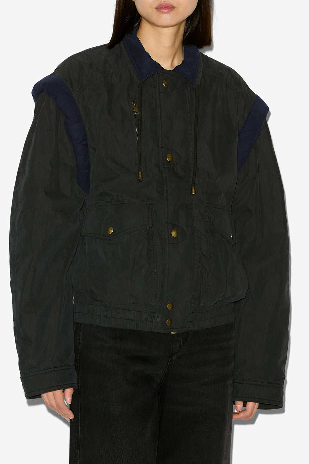 Chaqueta desha de algodón bicolor - Negro lavado - Woman - 4
