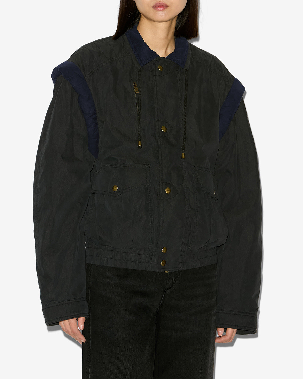 Chaqueta desha de algodón bicolor - Negro lavado - Woman - 3