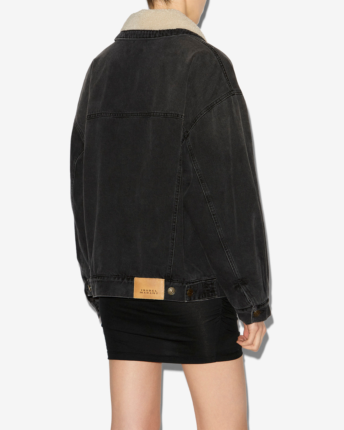 Giacca pimia in denim ed ecopelliccia - Nero lavato - Woman - 4