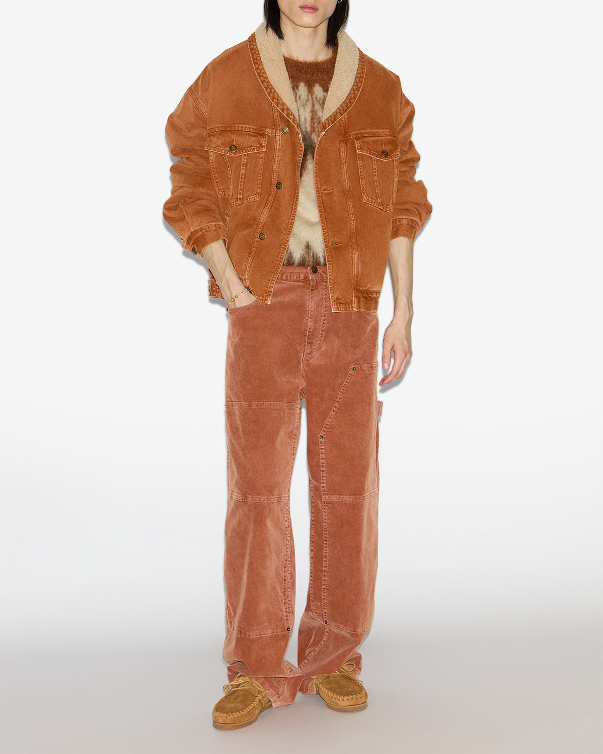 Giacca jackson in denim ed ecopelliccia - Ochre - Man - 1