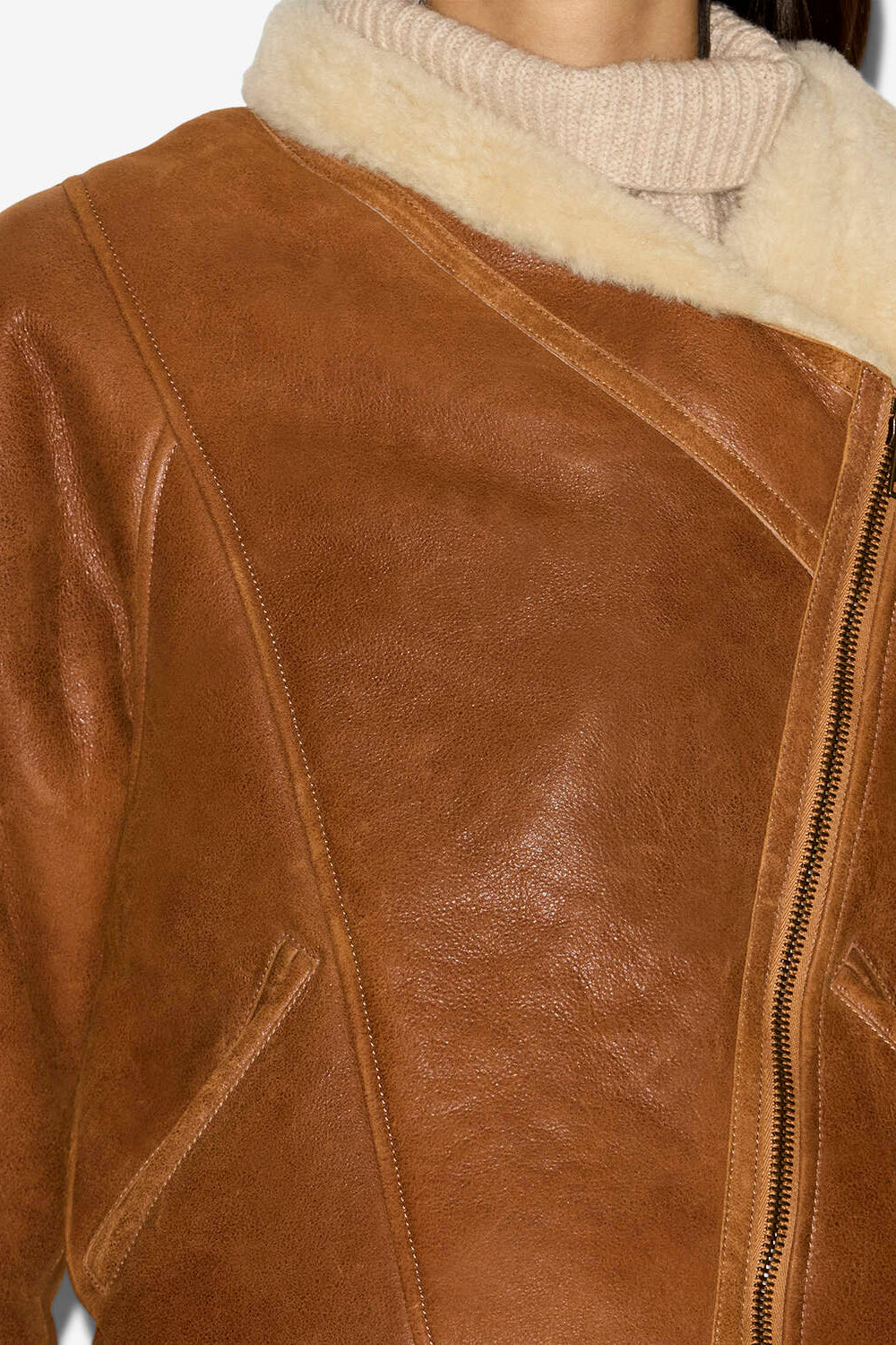 Chaqueta blondine de piel vuelta de cordero - Cognac - Woman - 3