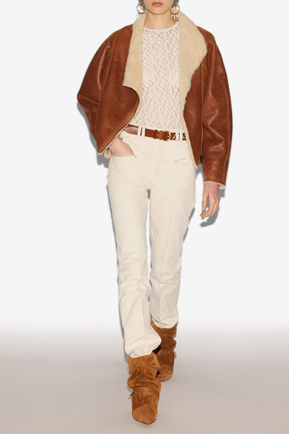 Chaqueta blondine de piel vuelta de cordero - Cognac - Woman - 2
