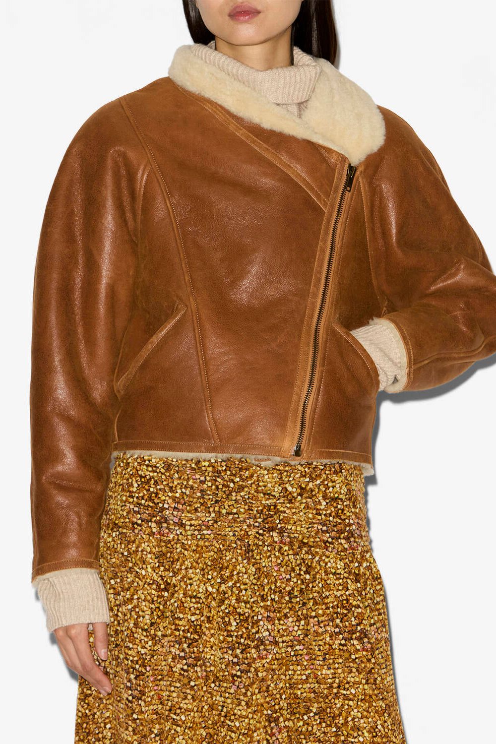 Chaqueta blondine de piel vuelta de cordero - Cognac - Woman - 4