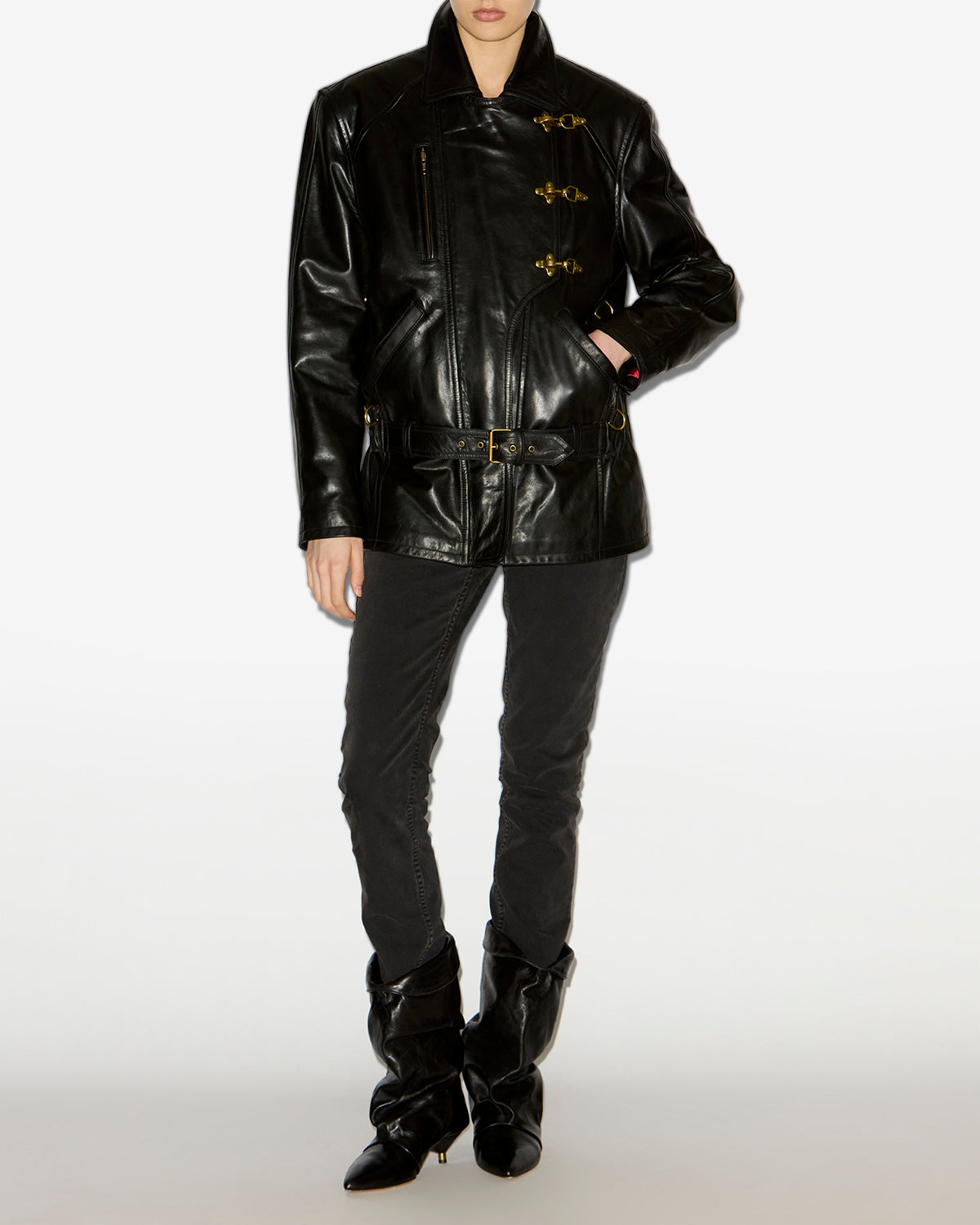 Chaqueta de cuero suave estilo biker caitlyn - Negro - Woman - 1