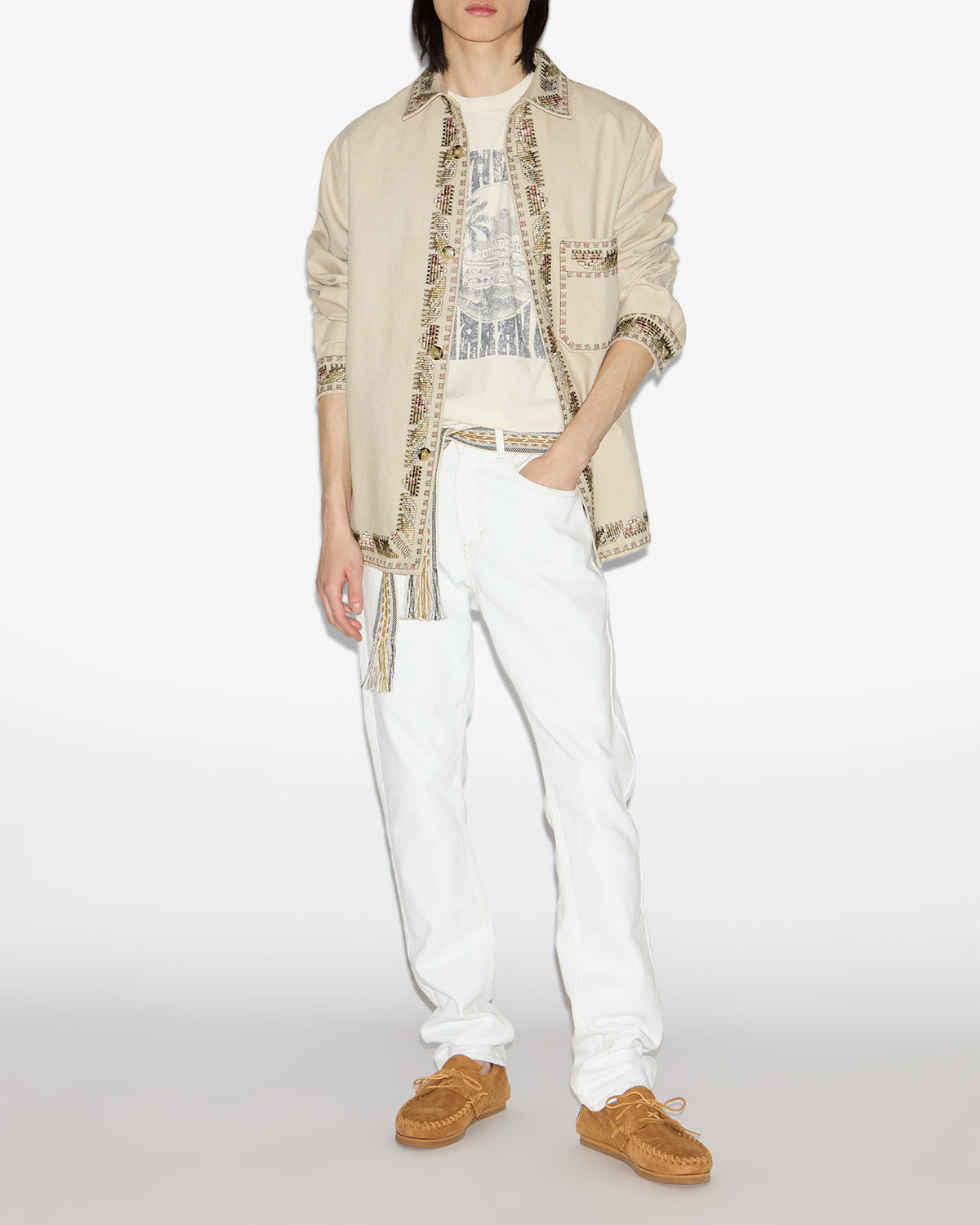 Rudy embroidered cotton overshirt - Ecru - Man - 1