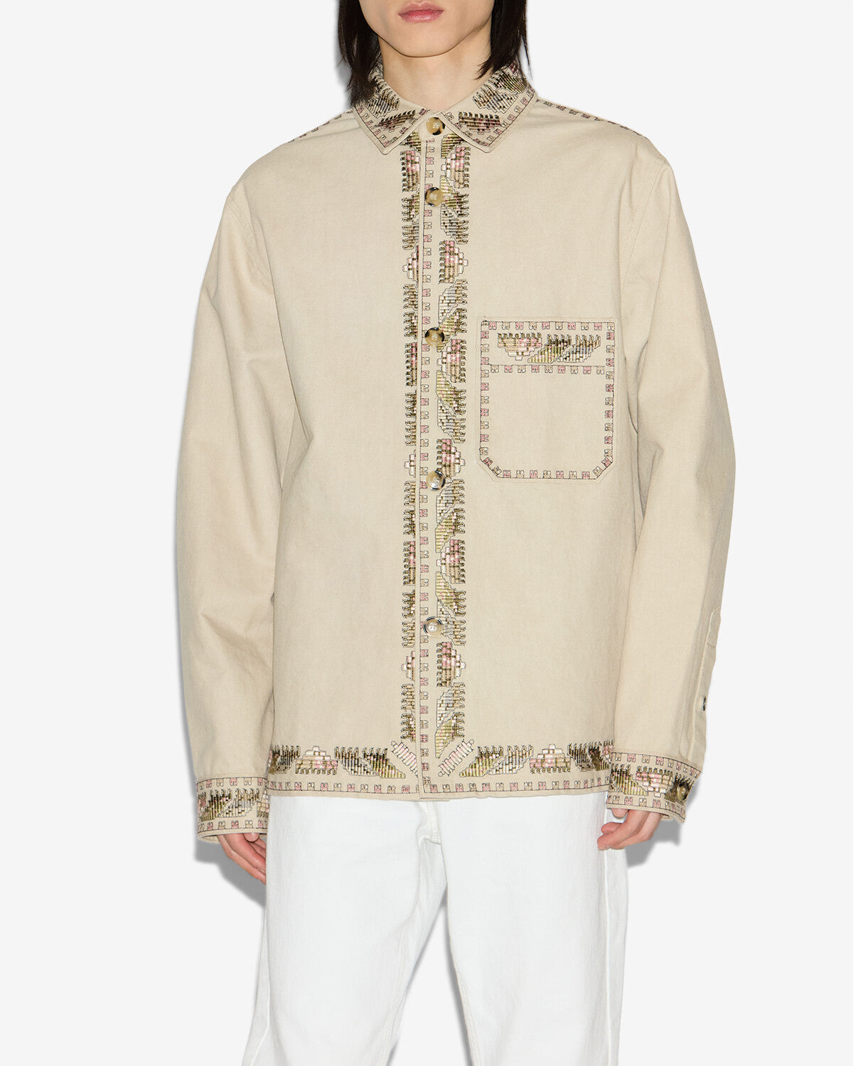 Rudy embroidered cotton overshirt - Ecru - Man - 3