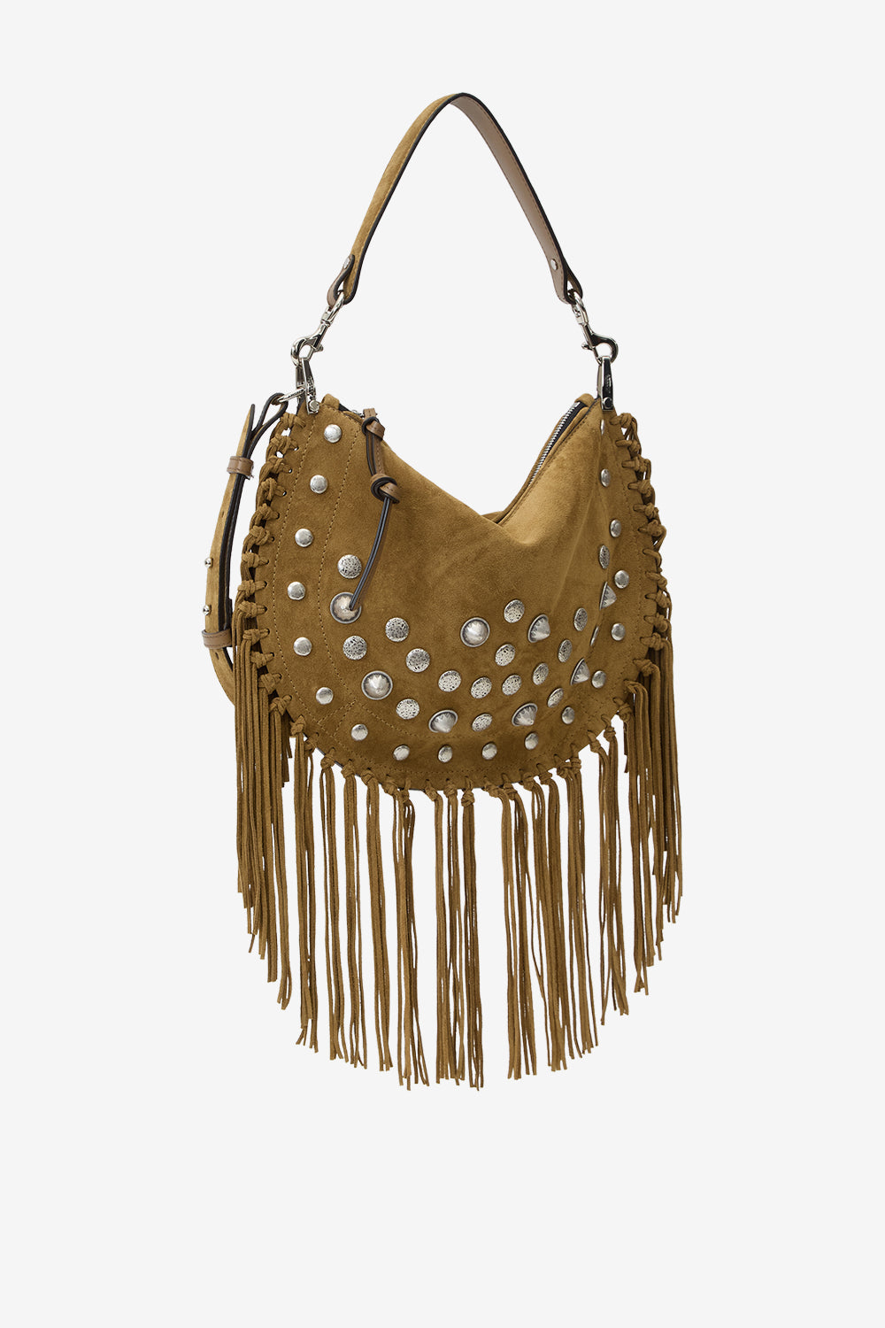 Ledertasche oskan soft zip mit nieten und fransen - Taupe - Woman - 5