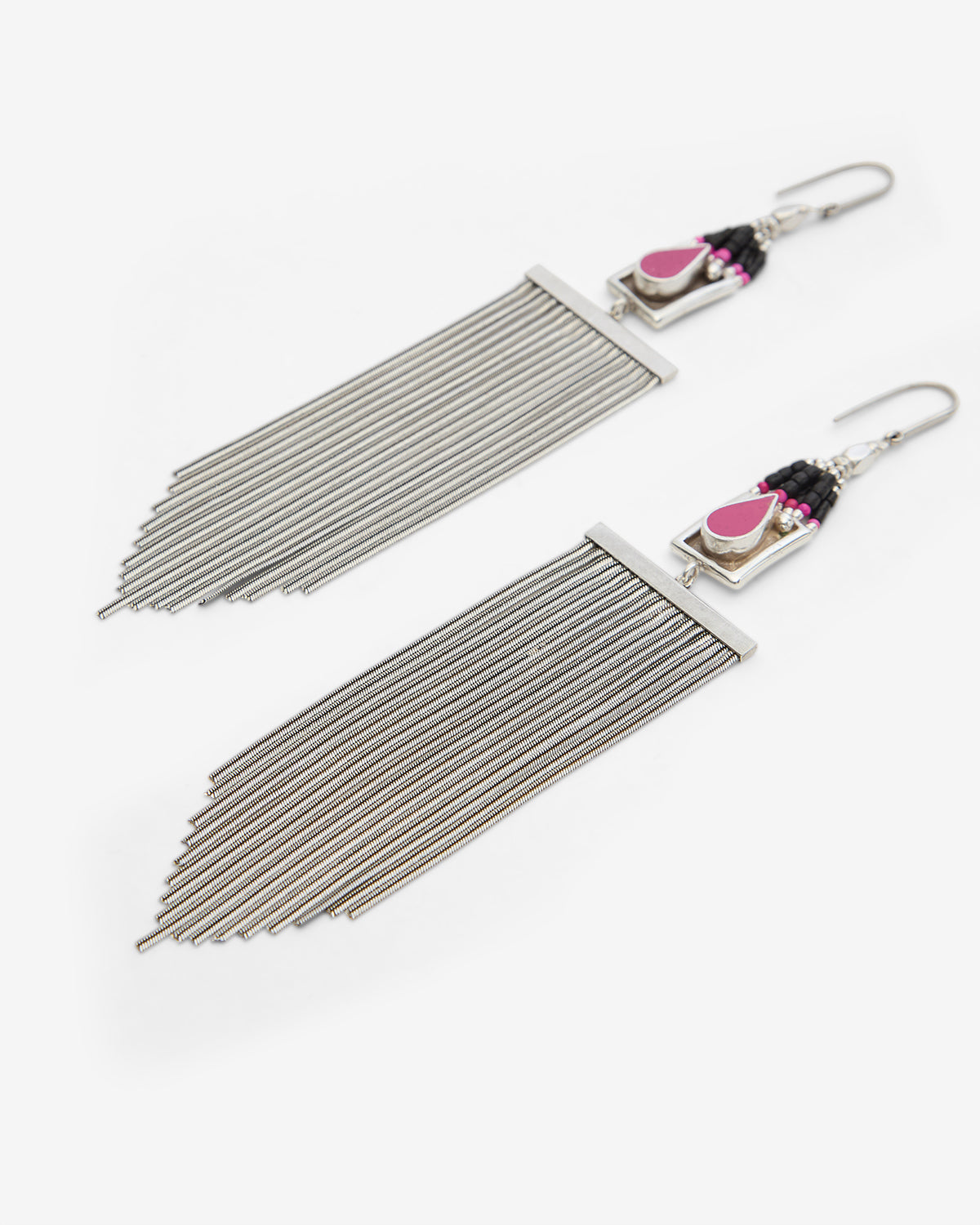 Jaya pendant earrings with beads and chains - Black and silver - Woman - 3