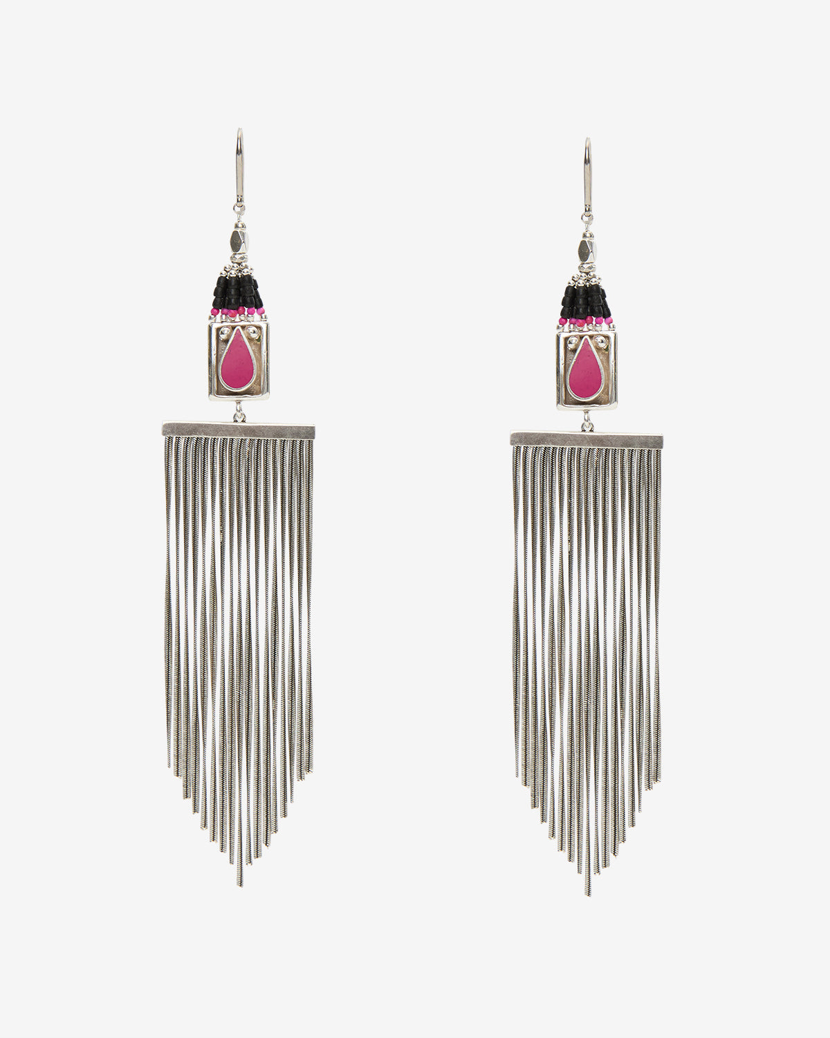 Jaya pendant earrings with beads and chains - Black and silver - Woman - 1