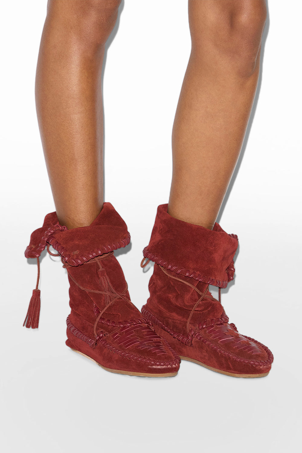 Stivali winki in pelle scamosciata e intrecciata - Bordeaux - Woman - 7