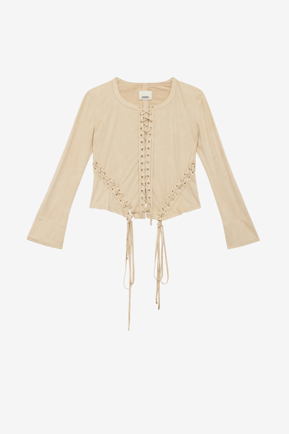 Top seatle in finta pelle scamosciata con allacciature - Ecru - Woman - 1