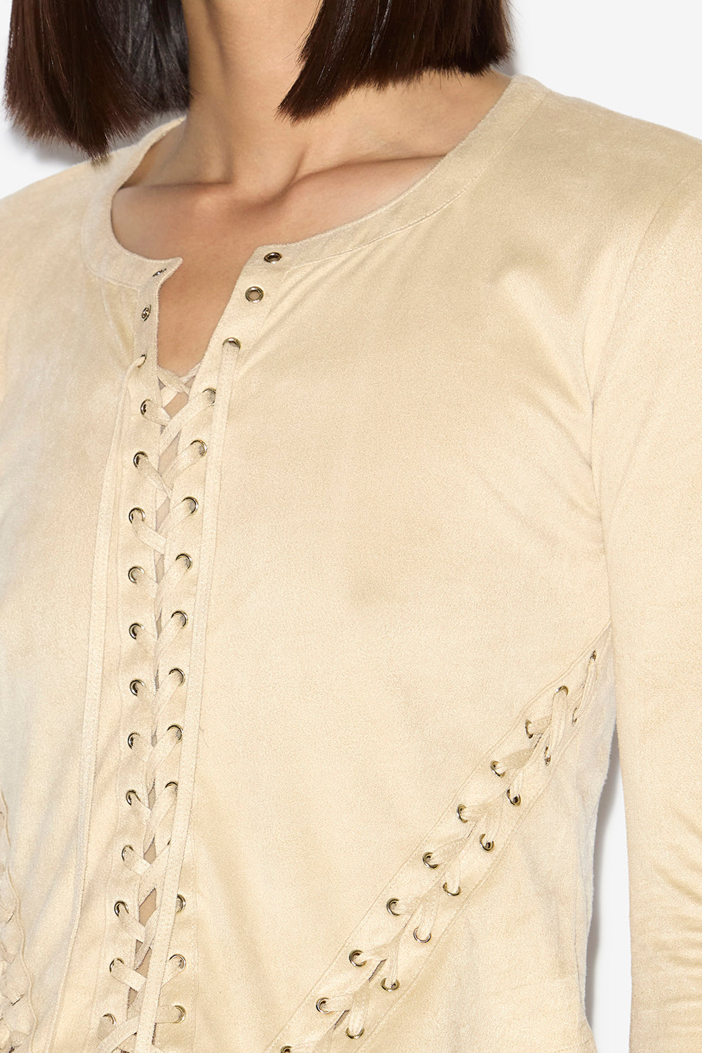 Top seatle in finta pelle scamosciata con allacciature - Ecru - Woman - 3