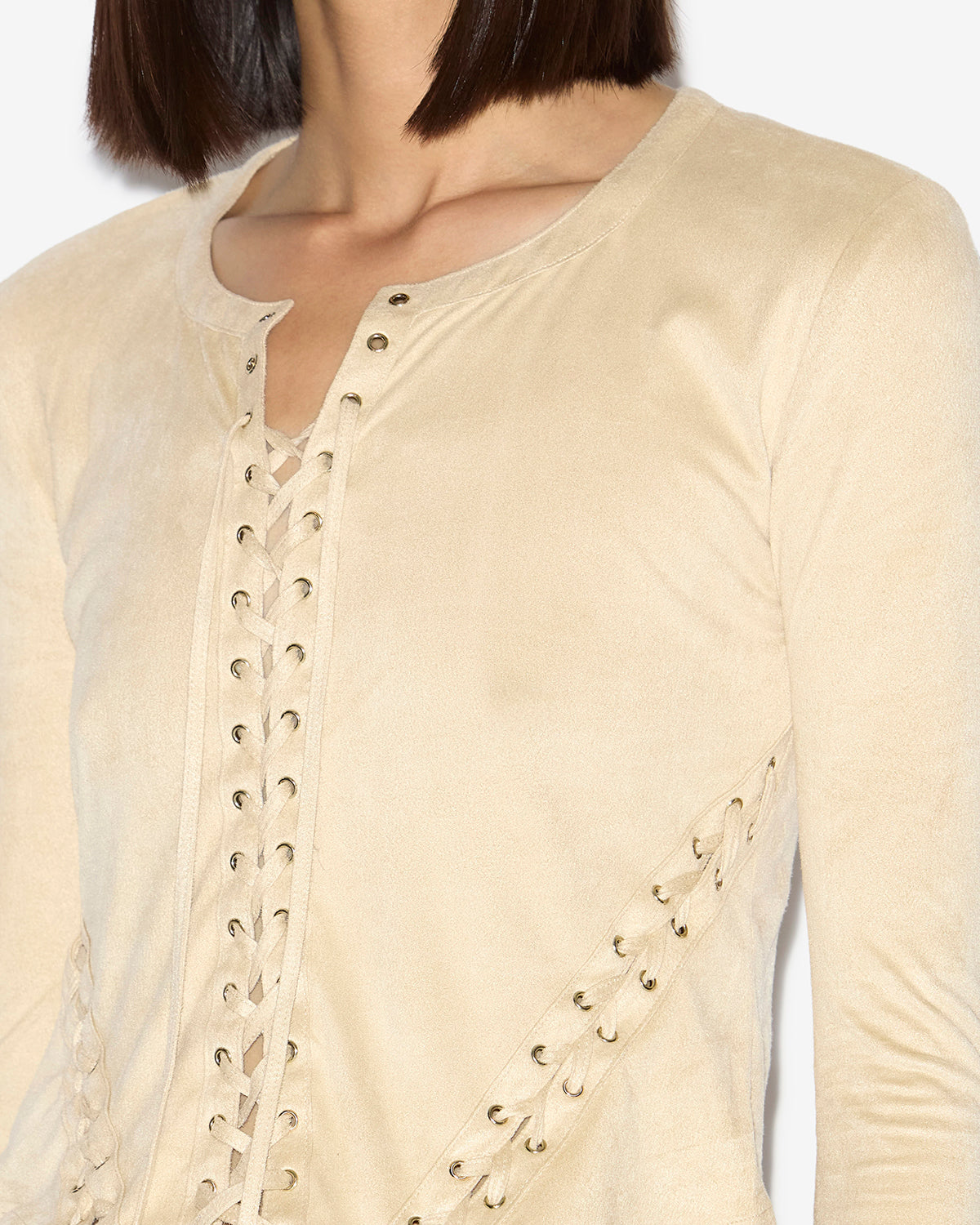 Seatle laced faux suede leather top - Ecru - Woman - 2