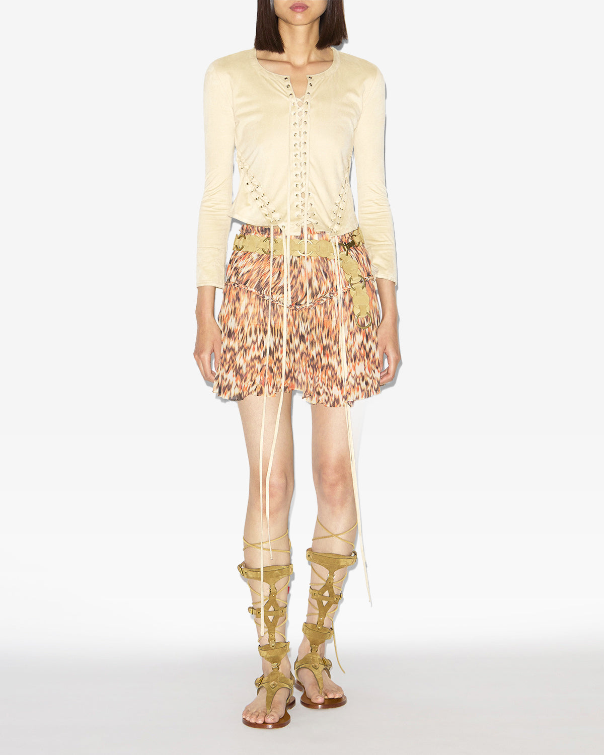 Seatle laced faux suede leather top - Ecru - Woman - 1