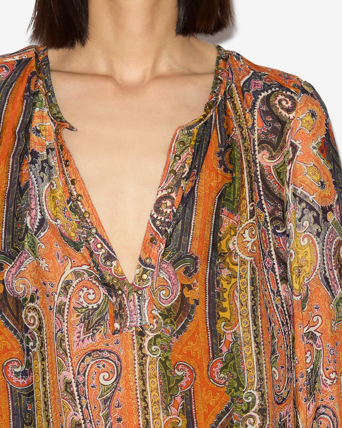 May printed silk blouse with studs and eyelets - Orange - Woman - 2