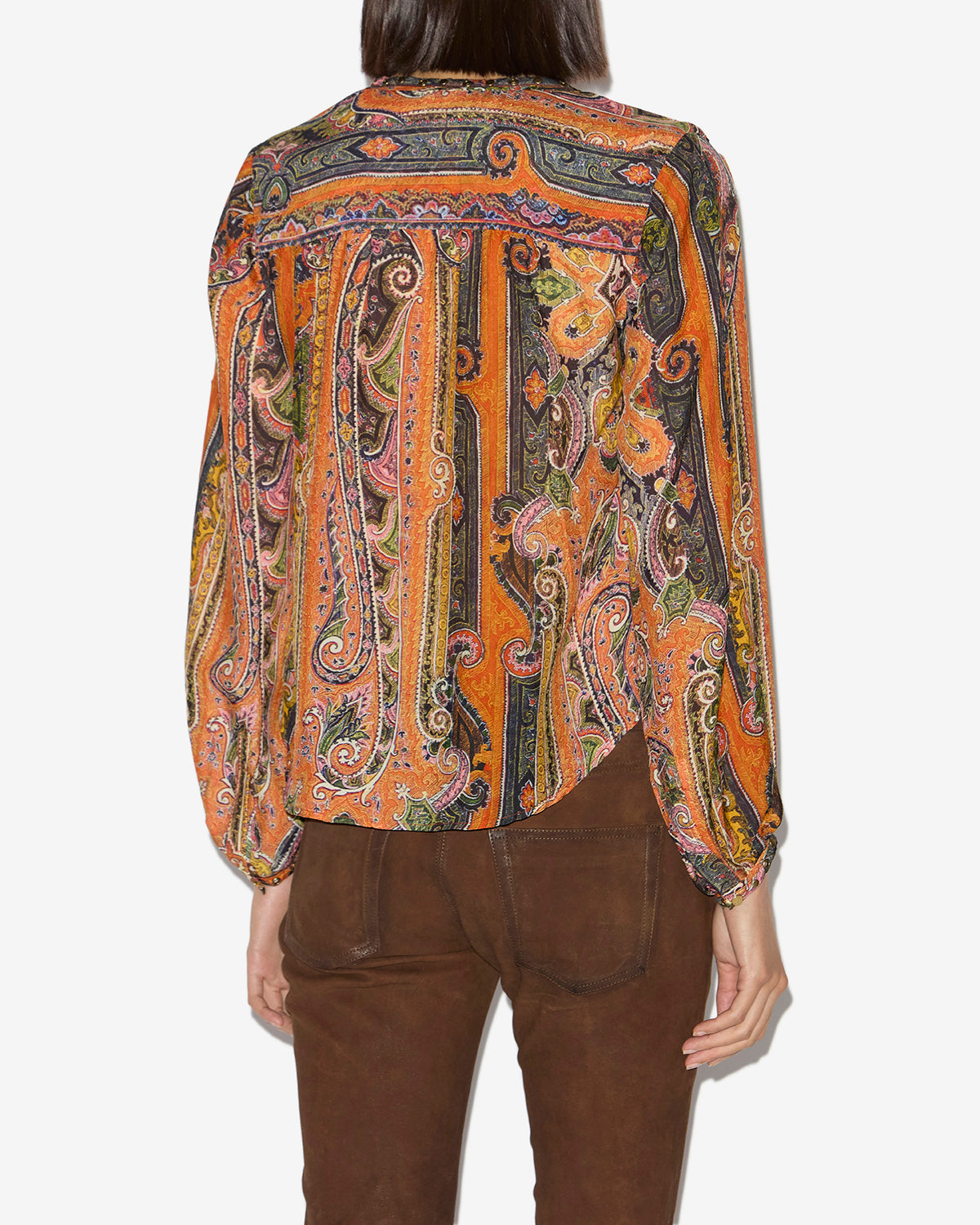 May printed silk blouse with studs and eyelets - Orange - Woman - 4