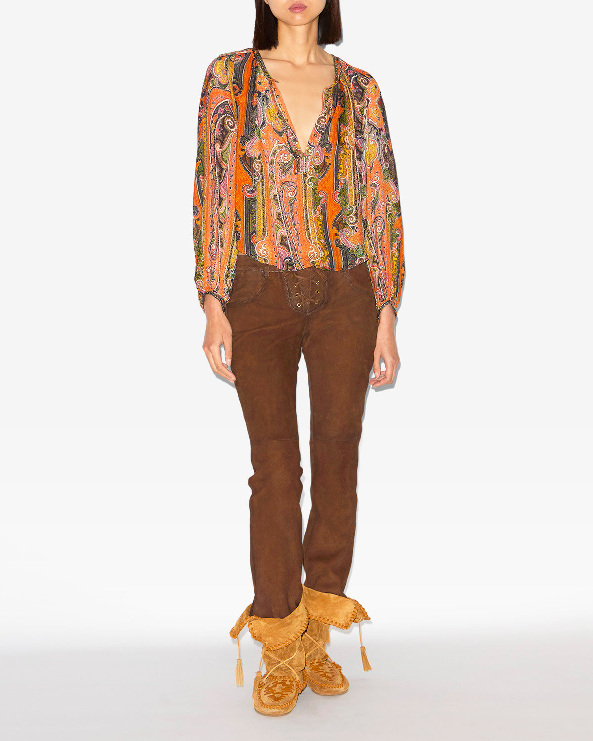 May printed silk blouse with studs and eyelets - Orange - Woman - 1