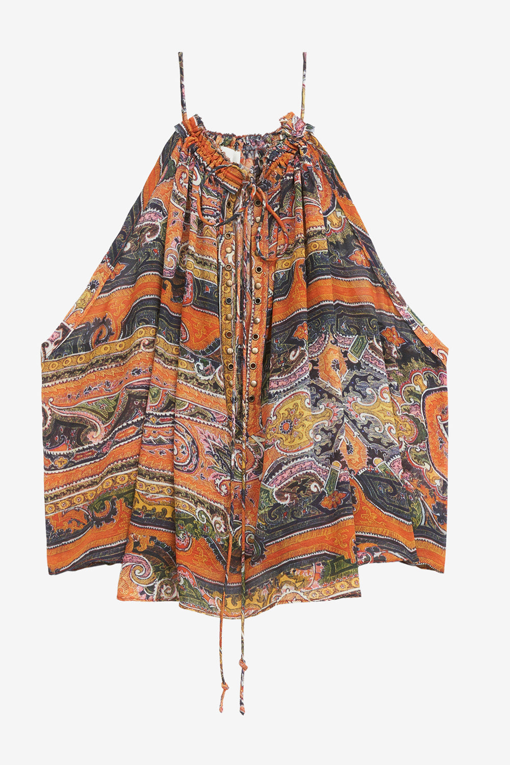 Bedrucktes seidentop marilou mit nieten und ösen - Orange - Woman - 2