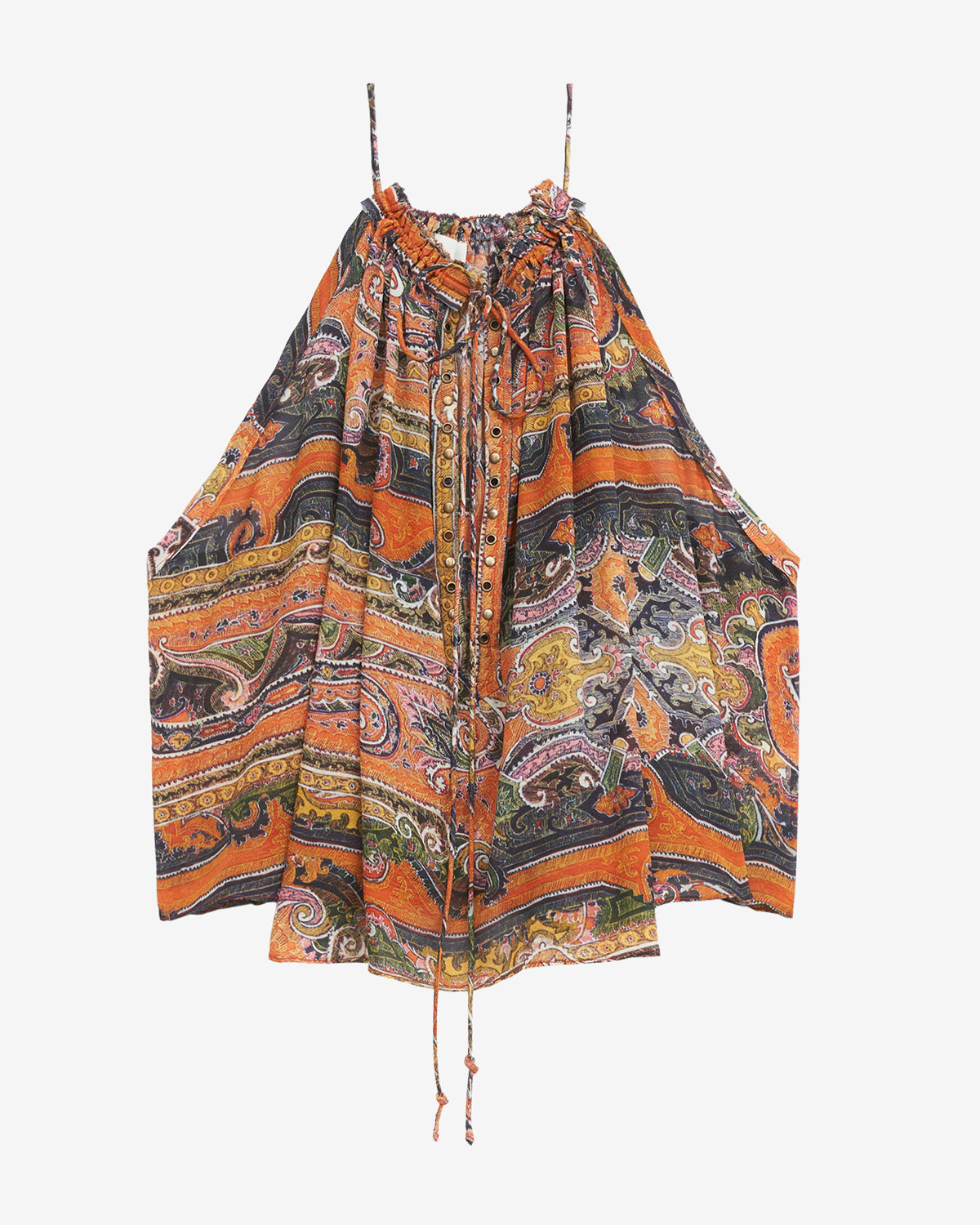 Bedrucktes seidentop marilou mit nieten und ösen - Orange - Woman - 6