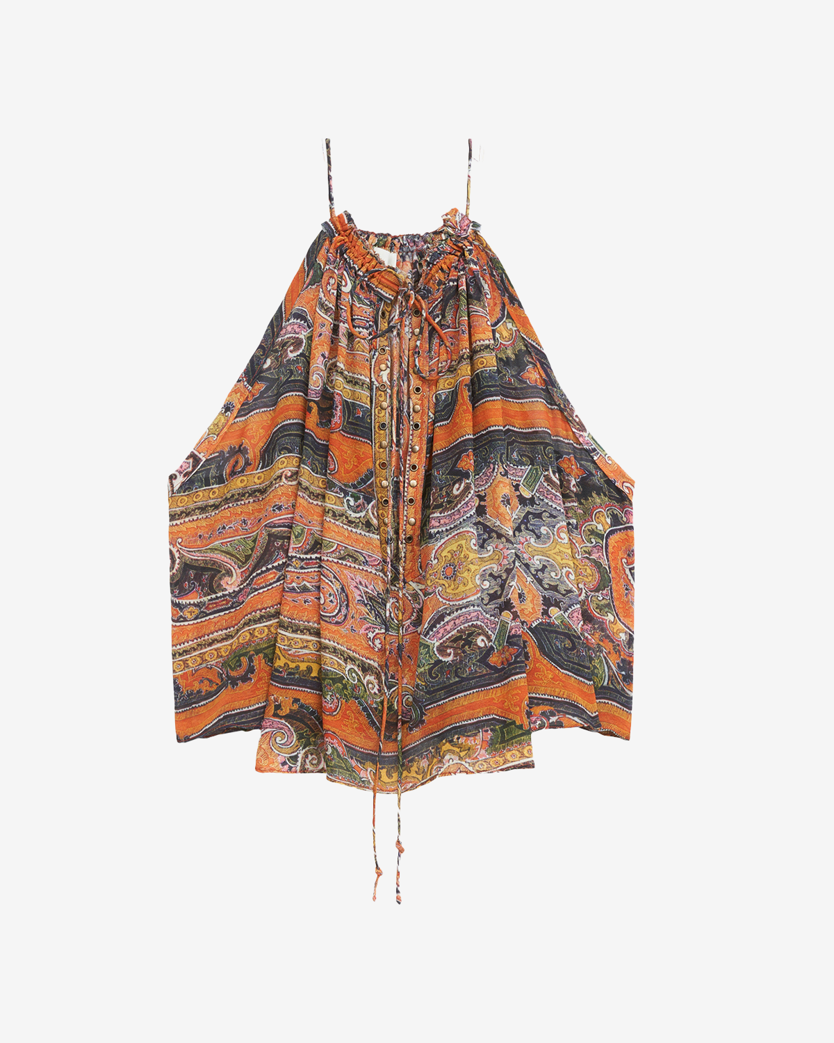 Bedrucktes seidentop marilou mit nieten und ösen - Orange - Woman - 5