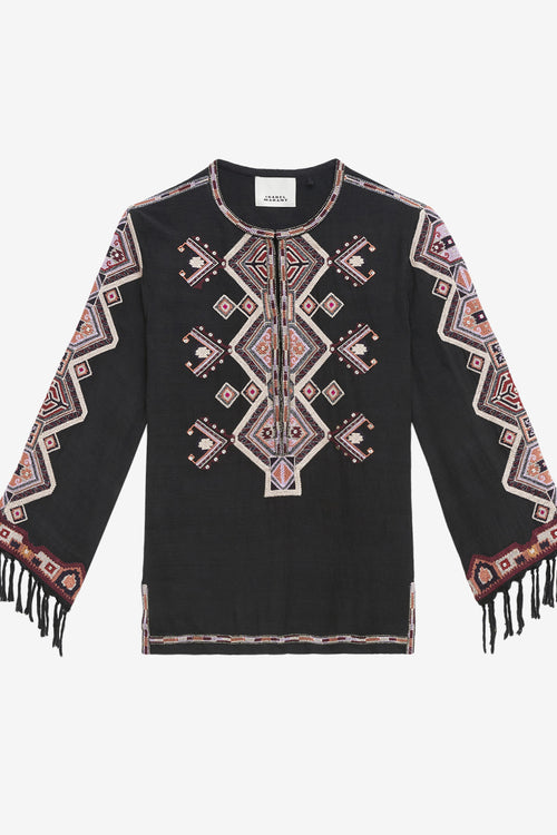 Zelda embroidered matka silk blouse - Black - Woman
