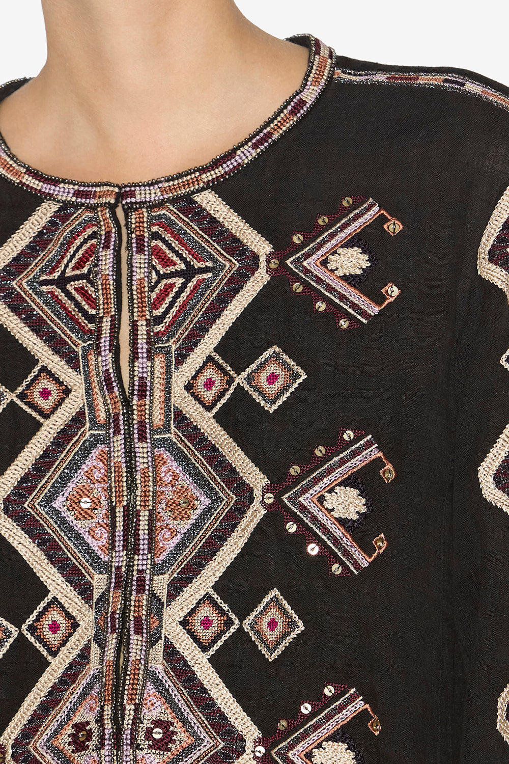 Zelda embroidered matka silk blouse - Black - Woman - 3