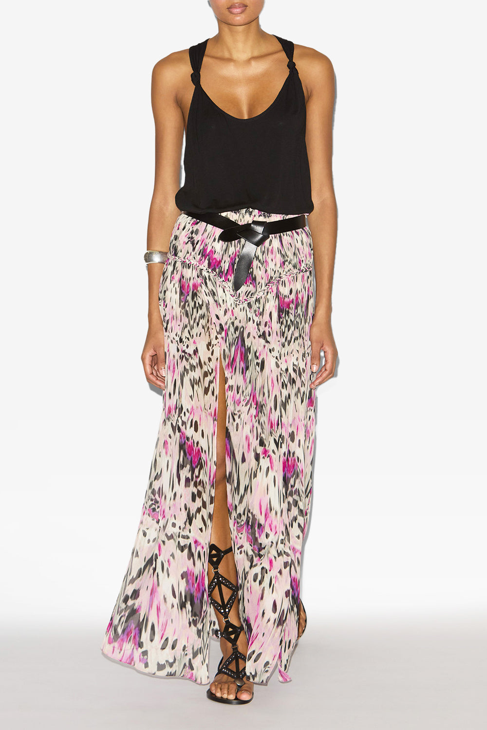 Gonna rolande in seta arricciata con stampa - Rosa - Woman - 2