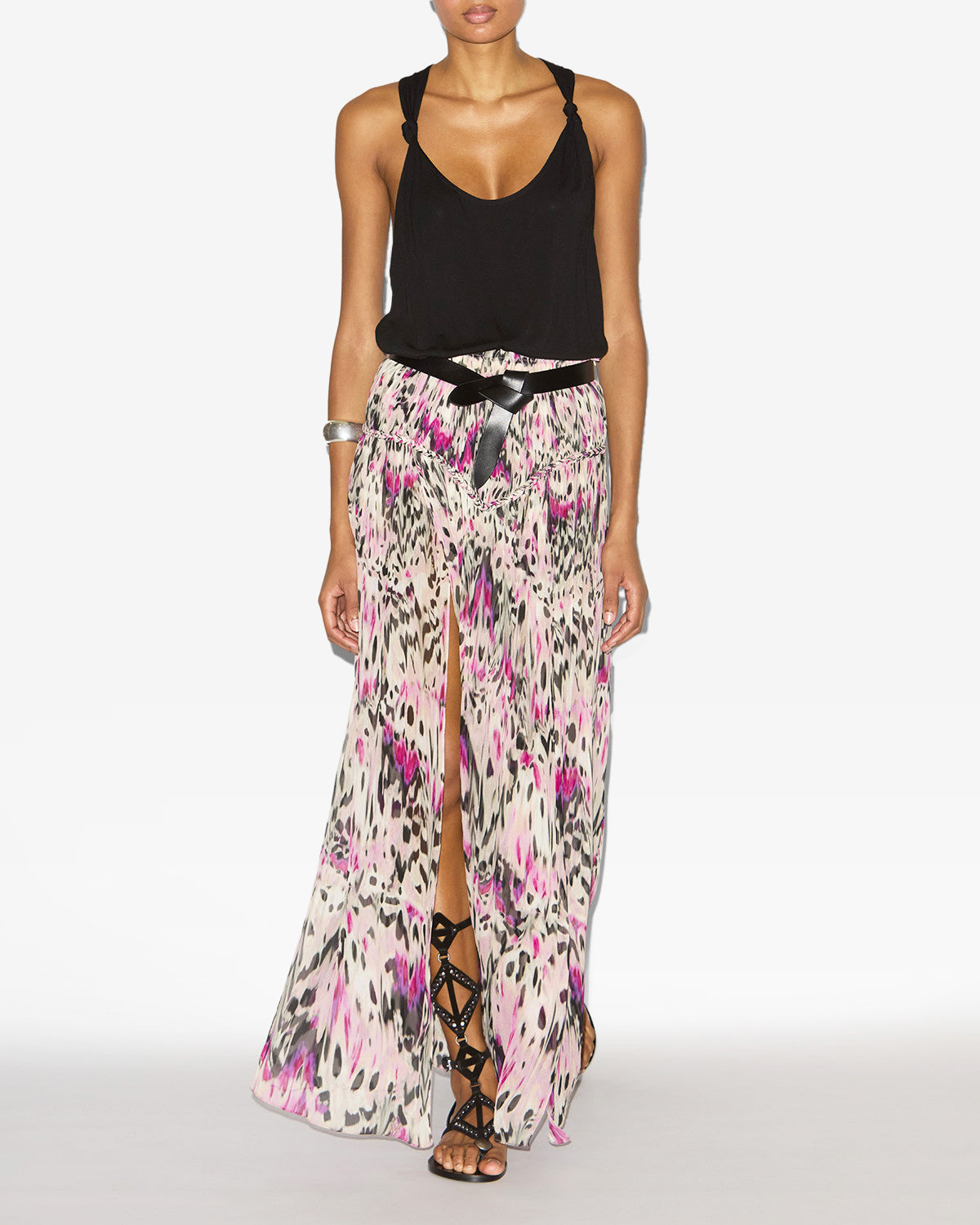 Gonna rolande in seta arricciata con stampa - Rosa - Woman - 1