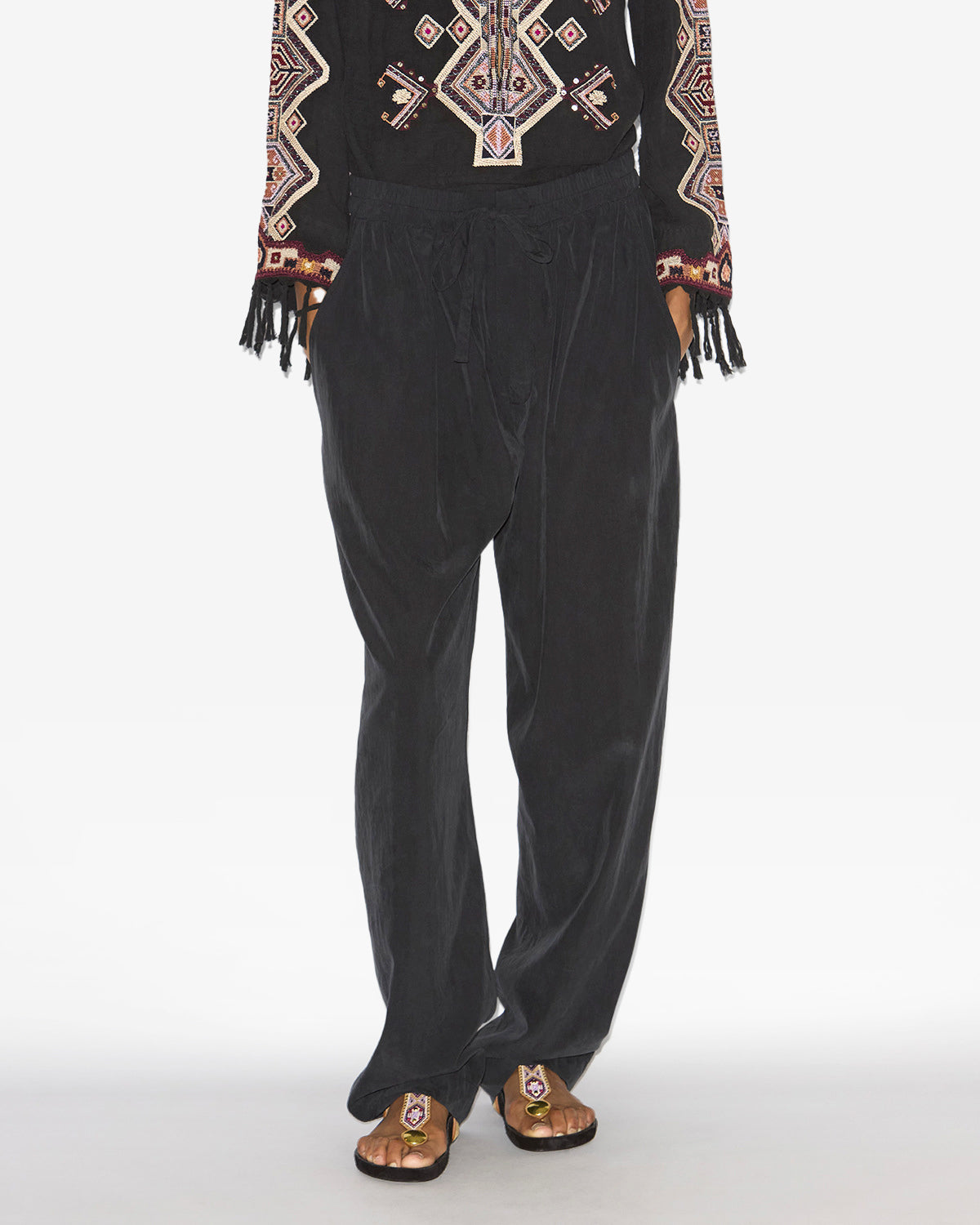 Pantalon hectorina en tissu technique froncé - Noir - Woman - 3