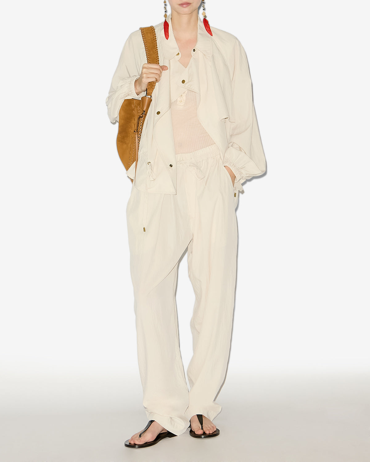 Pantalon hectorina en tissu technique froncé - Écru - Woman - 1
