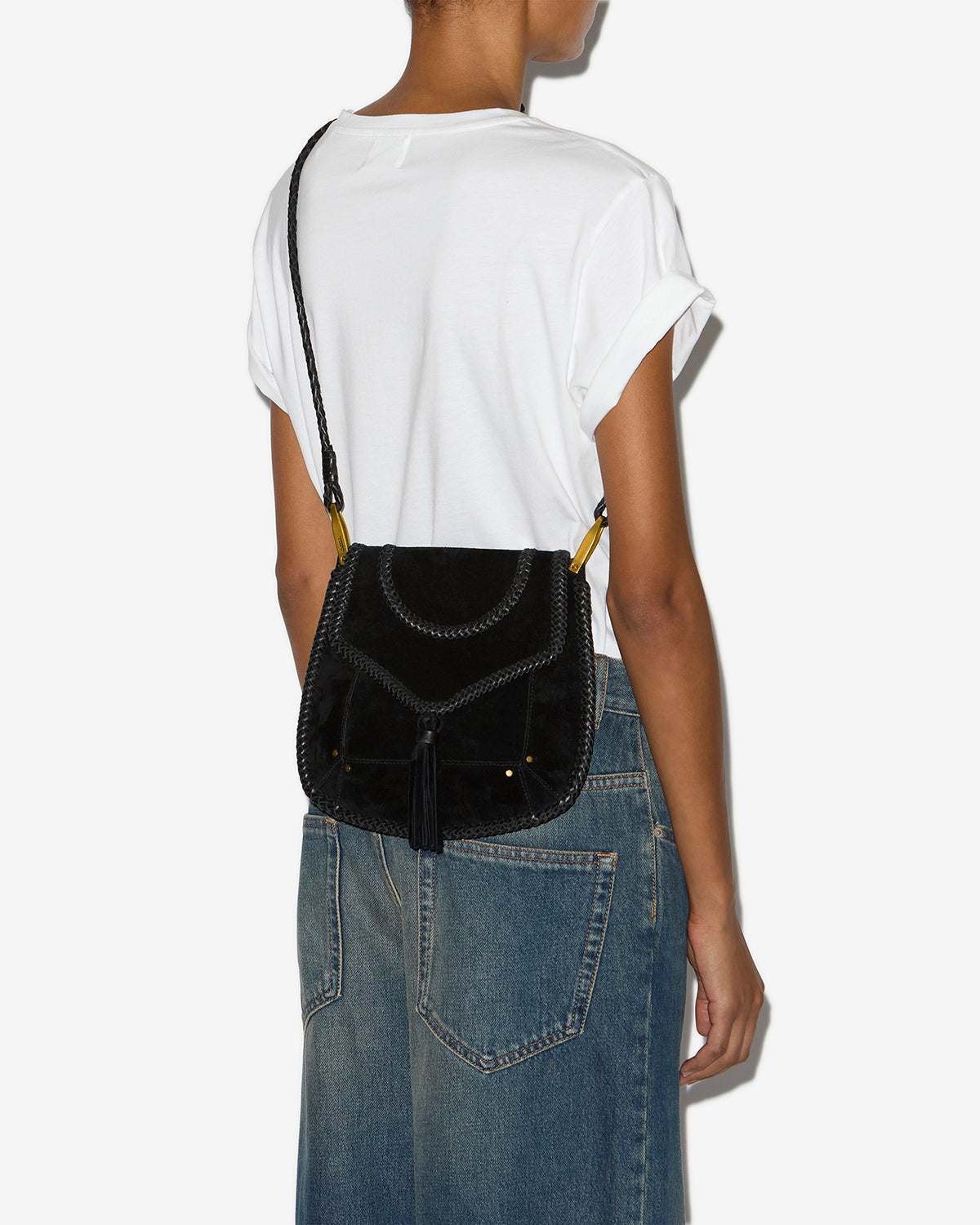 Sac à bandoulière anahi en cuir suédé tressé - Noir - Woman - 4