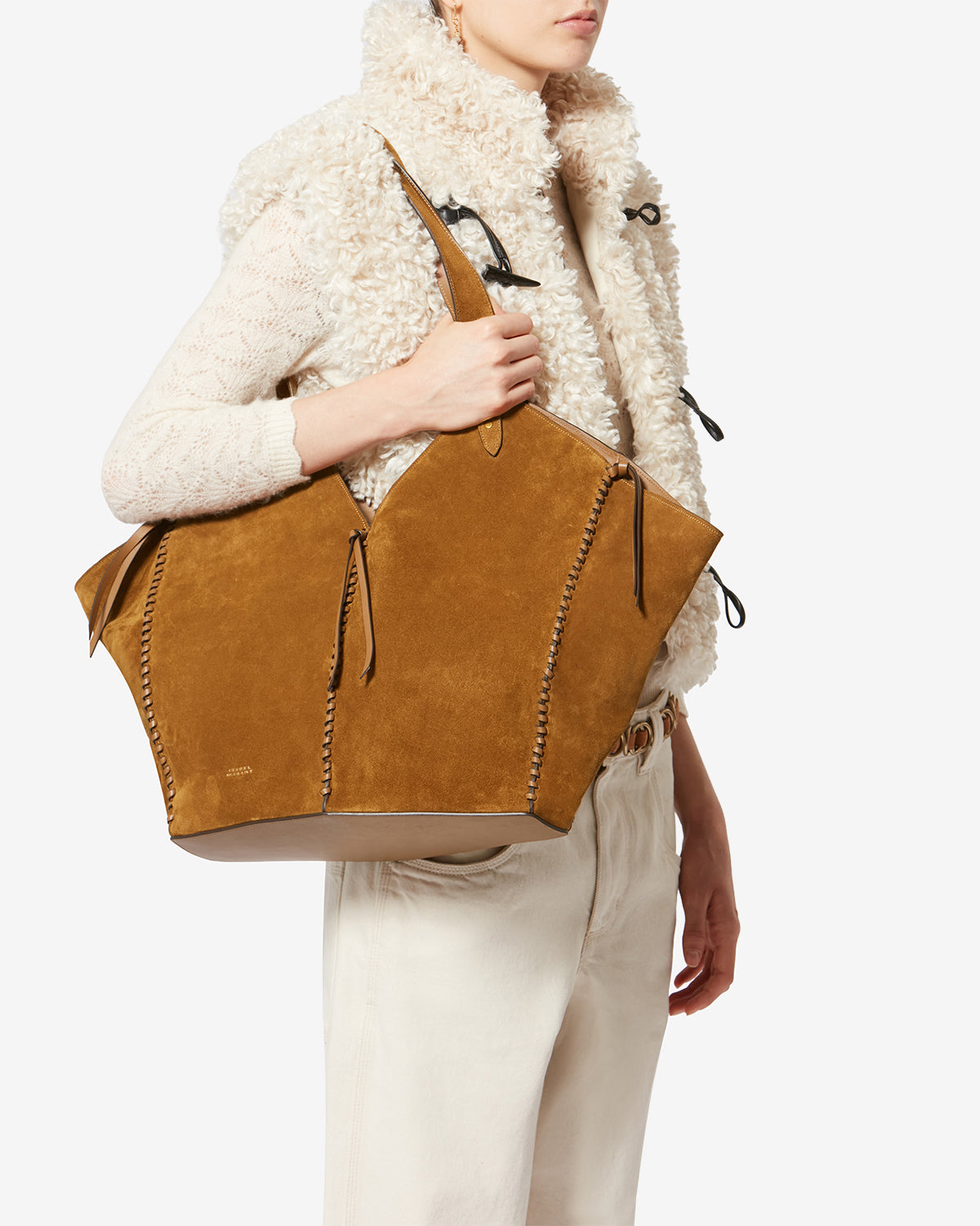 Borsa shopper in pelle scamosciata - Cognac - Woman - 2