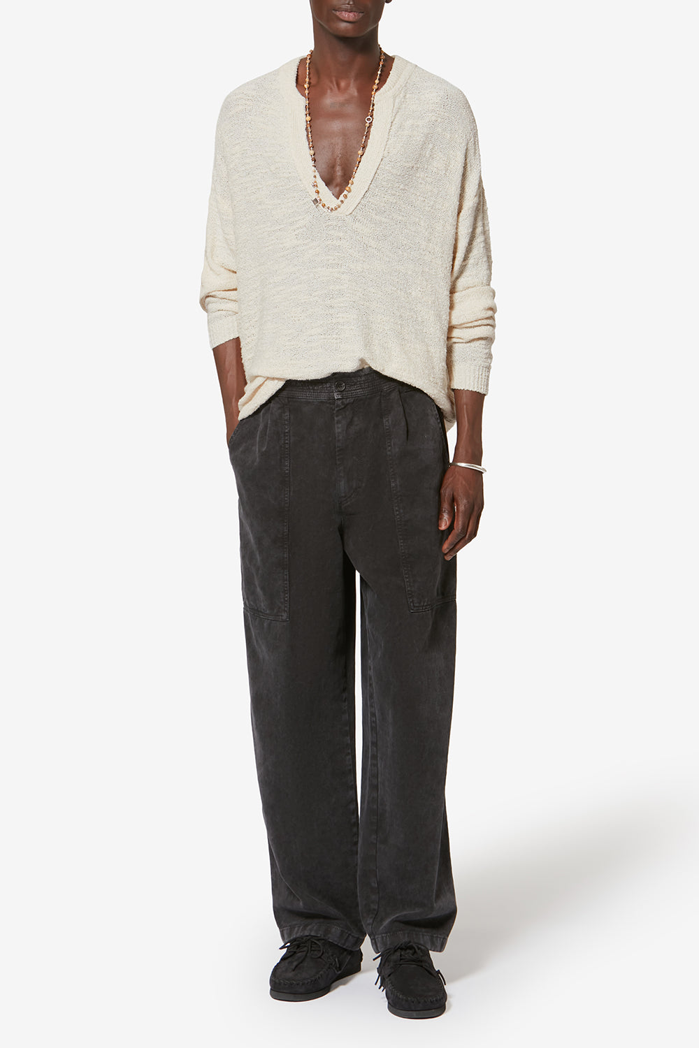 Arnold textured knit sweater - Ecru - Man - 2