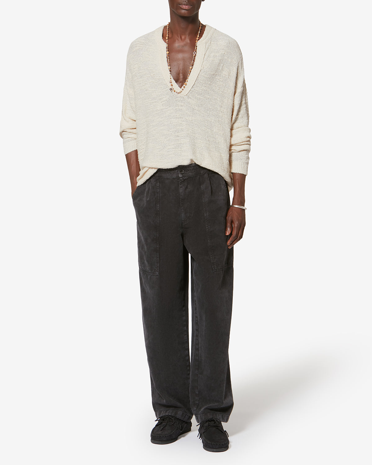 Arnold textured knit sweater - Ecru - Man - 1